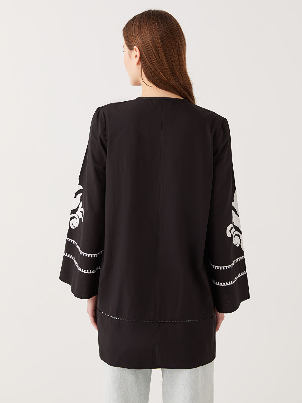 Tie Collar Embroidered Long Sleeve Women's Tunic -S31701Z8-RQL