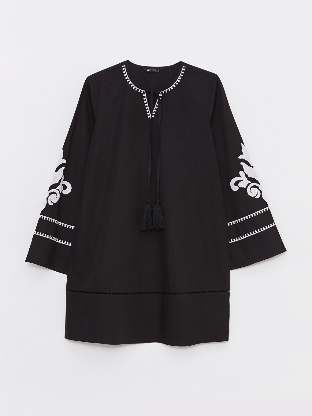 Tie Collar Embroidered Long Sleeve Women's Tunic -S31701Z8-RQL