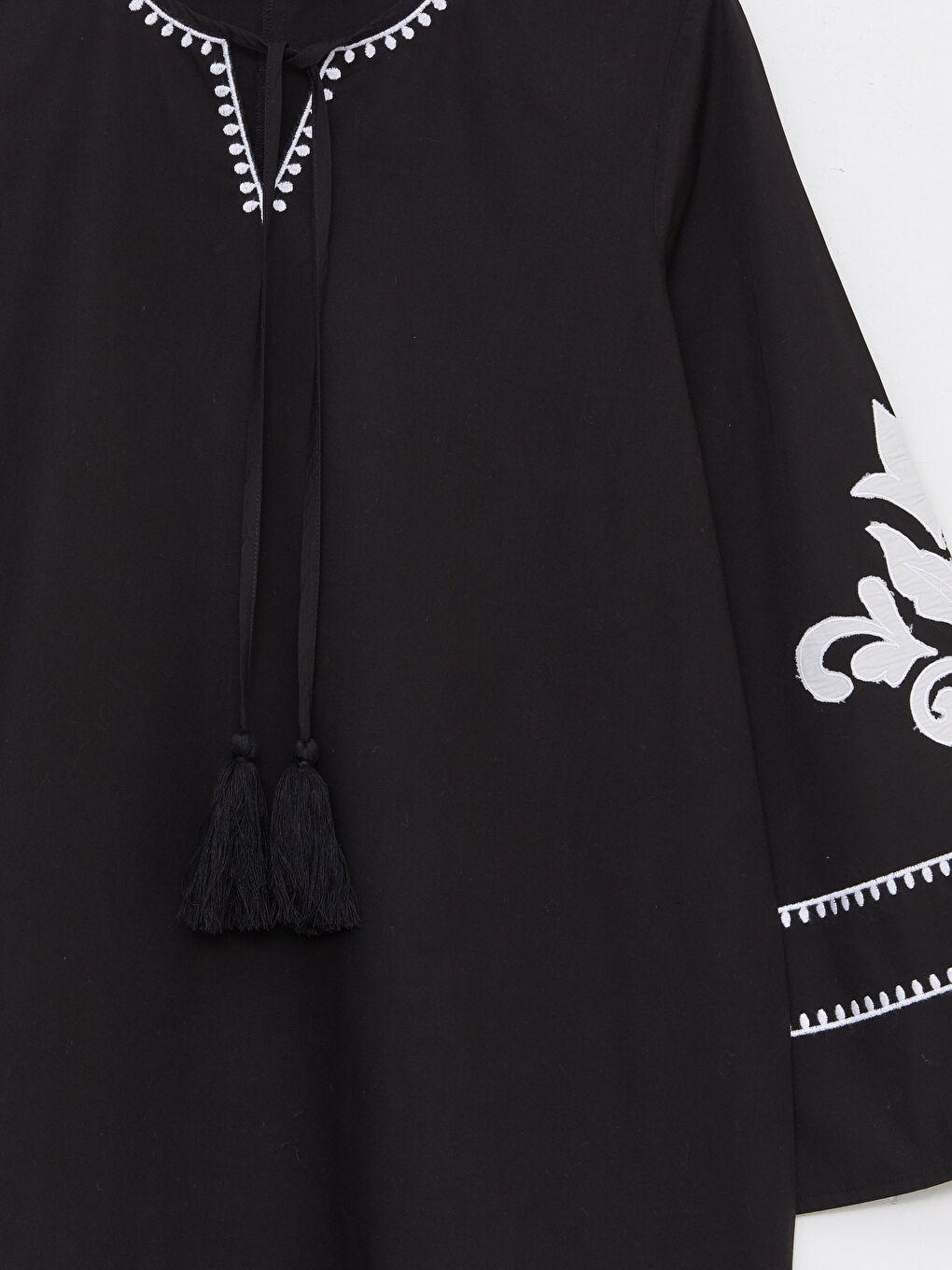 Tie Collar Embroidered Long Sleeve Women's Tunic -S31701Z8-RQL