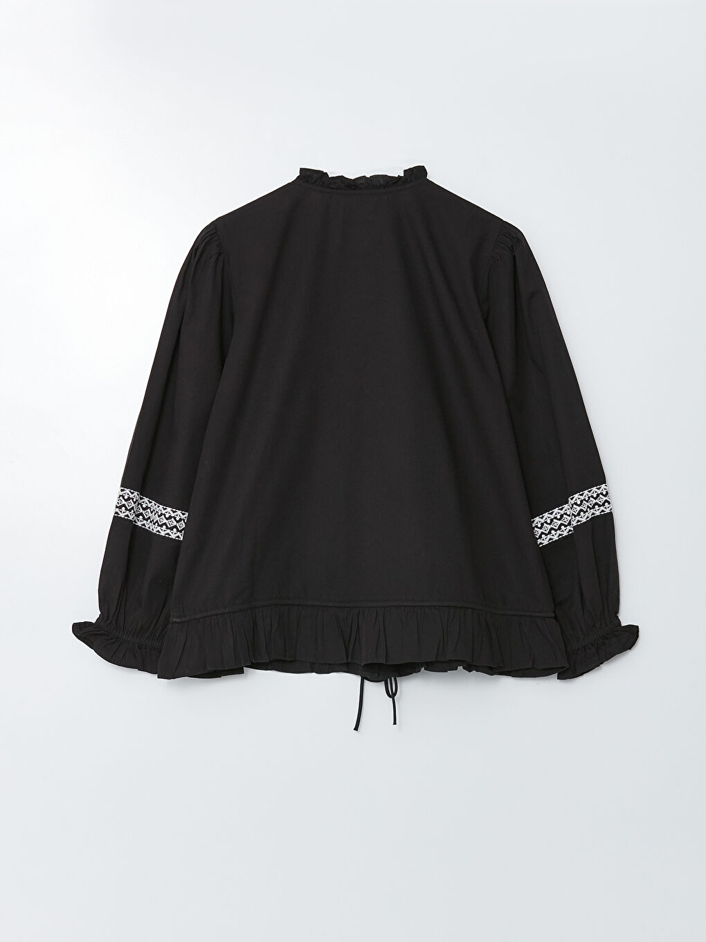 Ruffled Standing Collar Embroidered Long Sleeve Women's Shirt-8