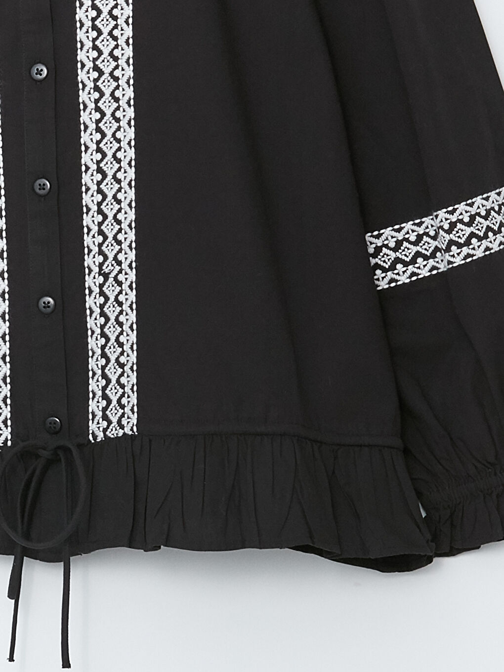 Ruffled Standing Collar Embroidered Long Sleeve Women's Shirt-9