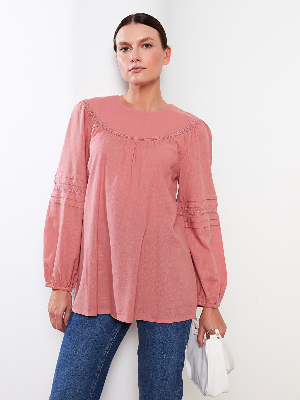 Crew Neck Printed Long Sleeve Women's Tunic-1