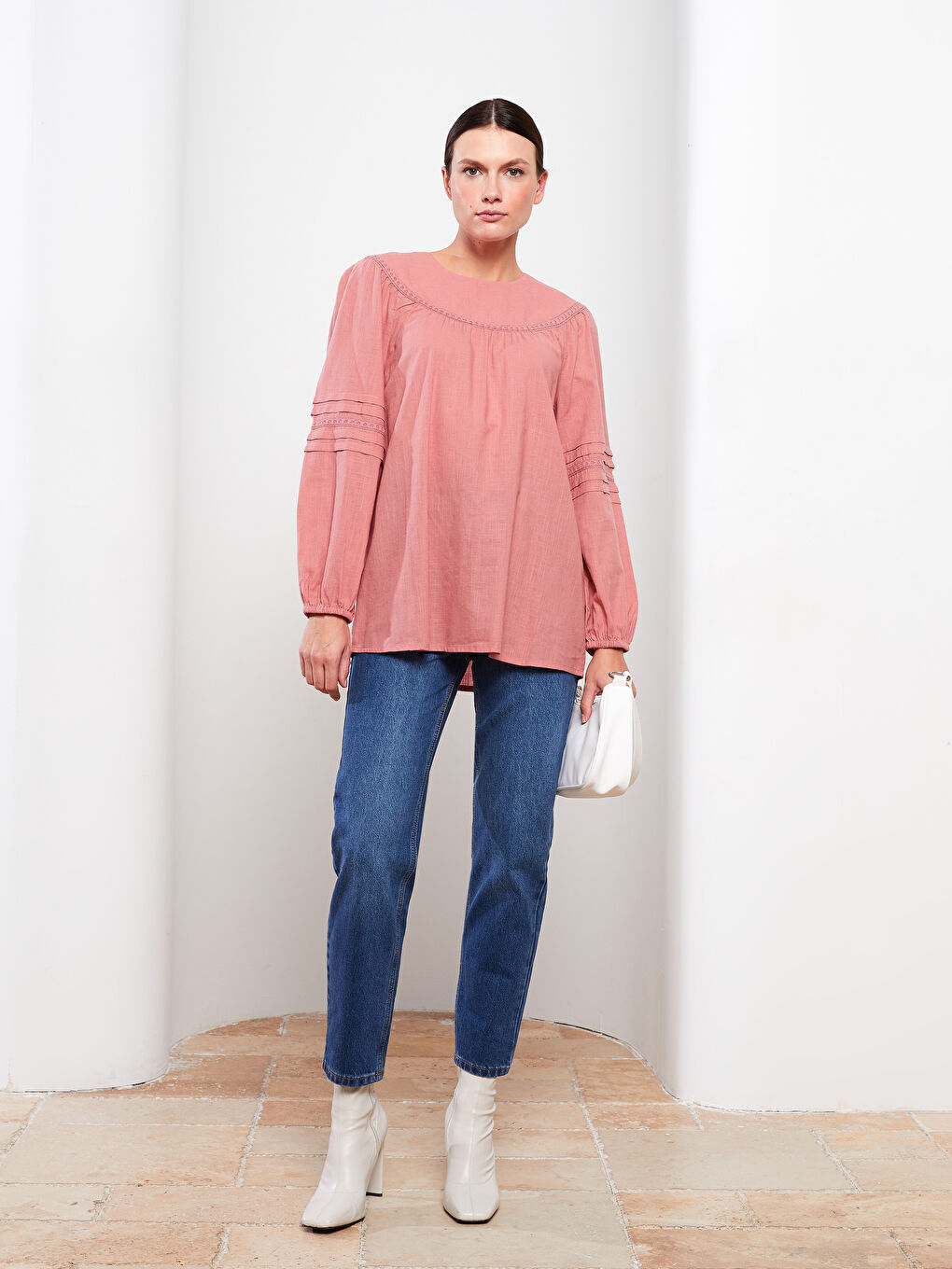 Crew Neck Printed Long Sleeve Women's Tunic-2