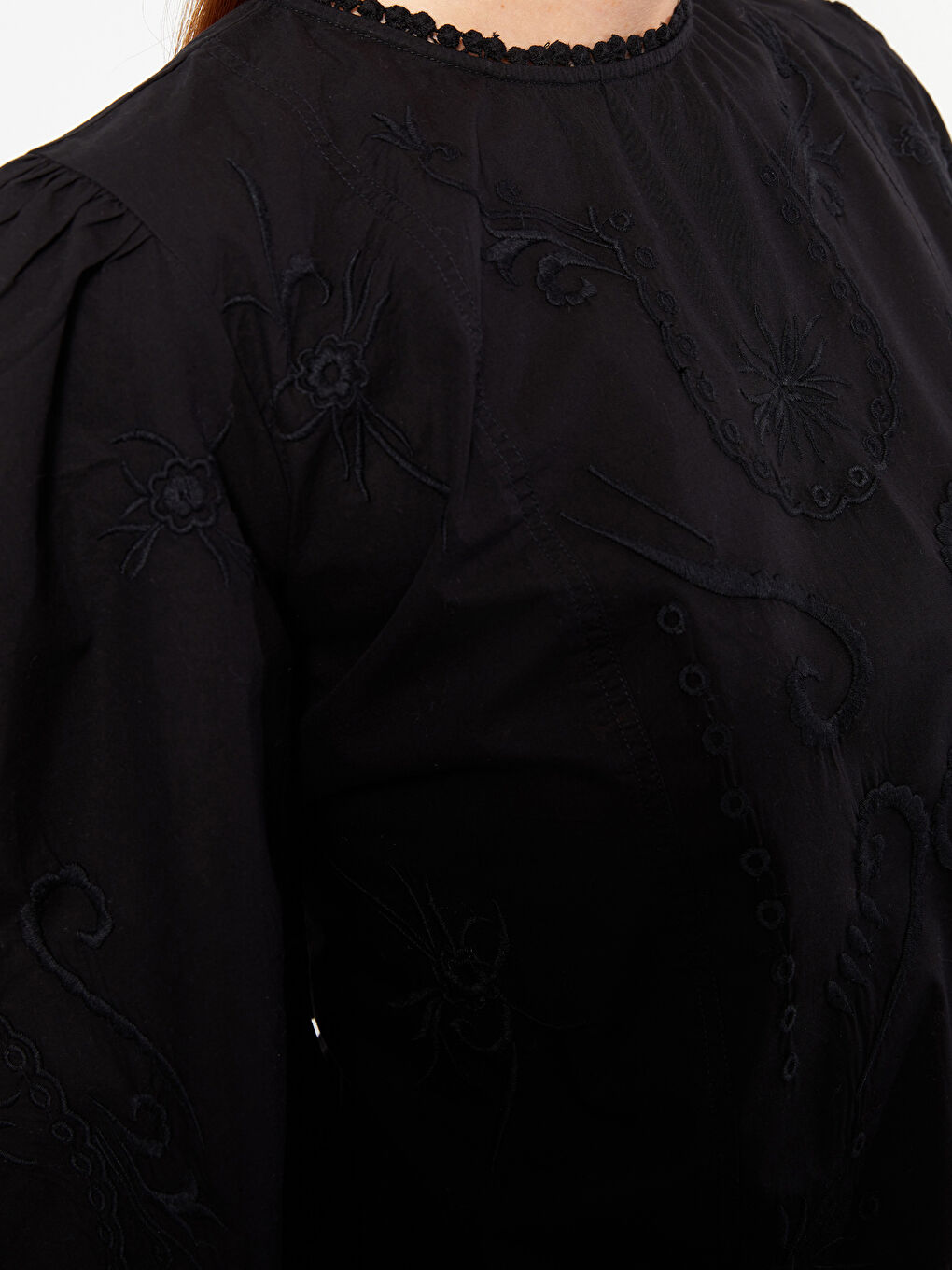 Crew Neck Embroidered Long Sleeve Women's Blouse -S31711Z8-RQL