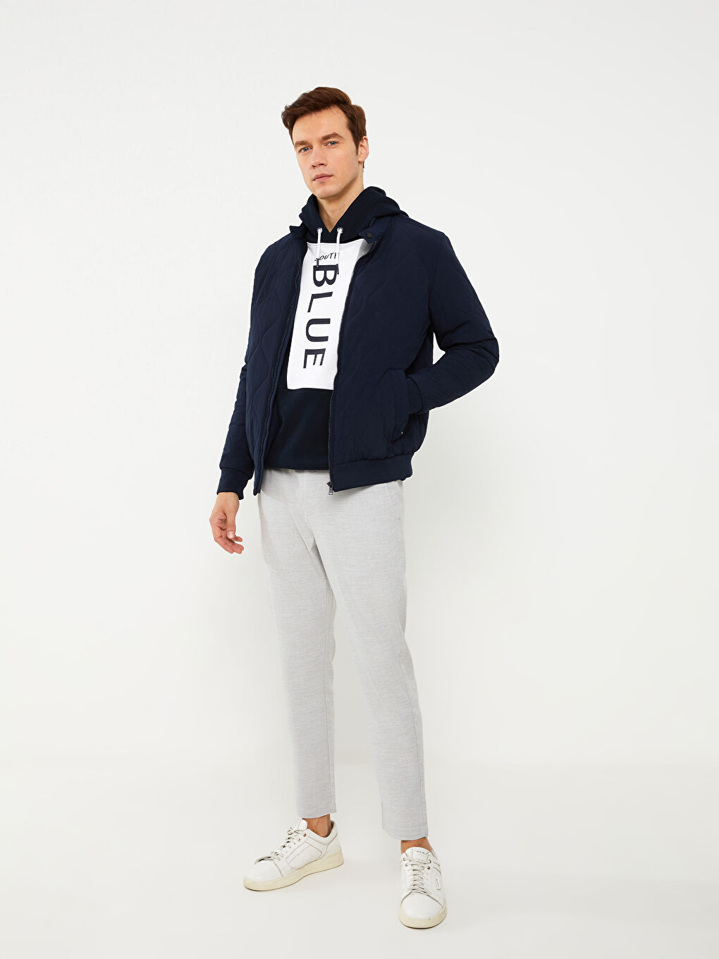 Ерлерге арналған стандартты пішім байкер жағалы пуховик пальто-2