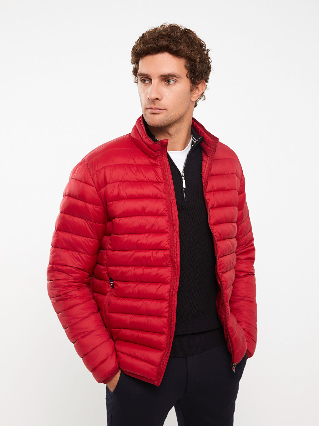 بالطو منتفخ بياقة قمع للرجال بمقاس عادي