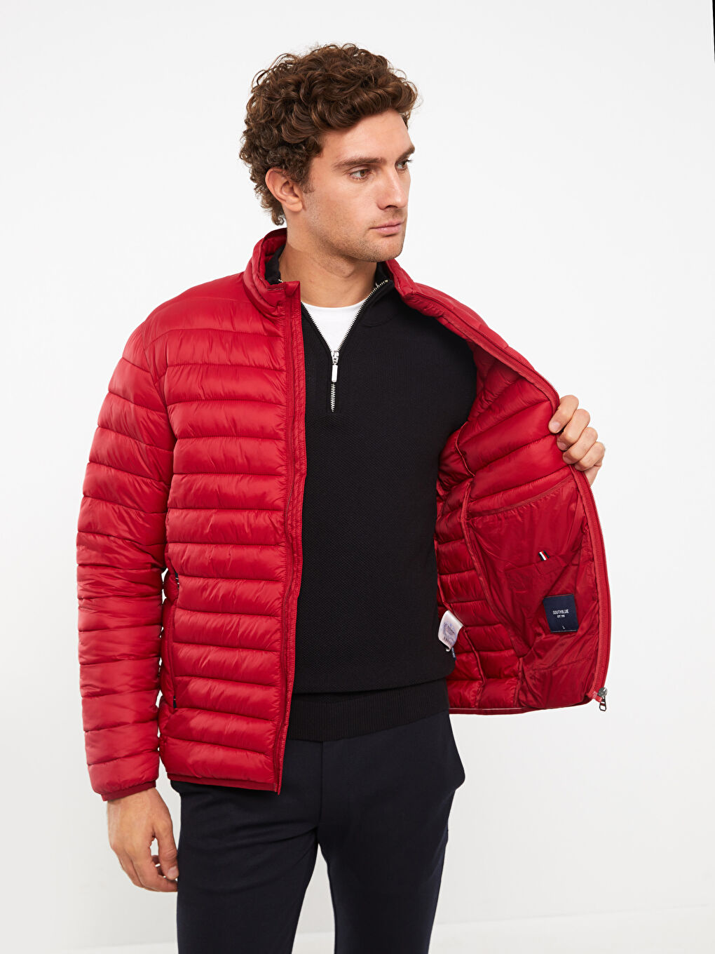 بالطو منتفخ بياقة قمع للرجال بمقاس عادي-1