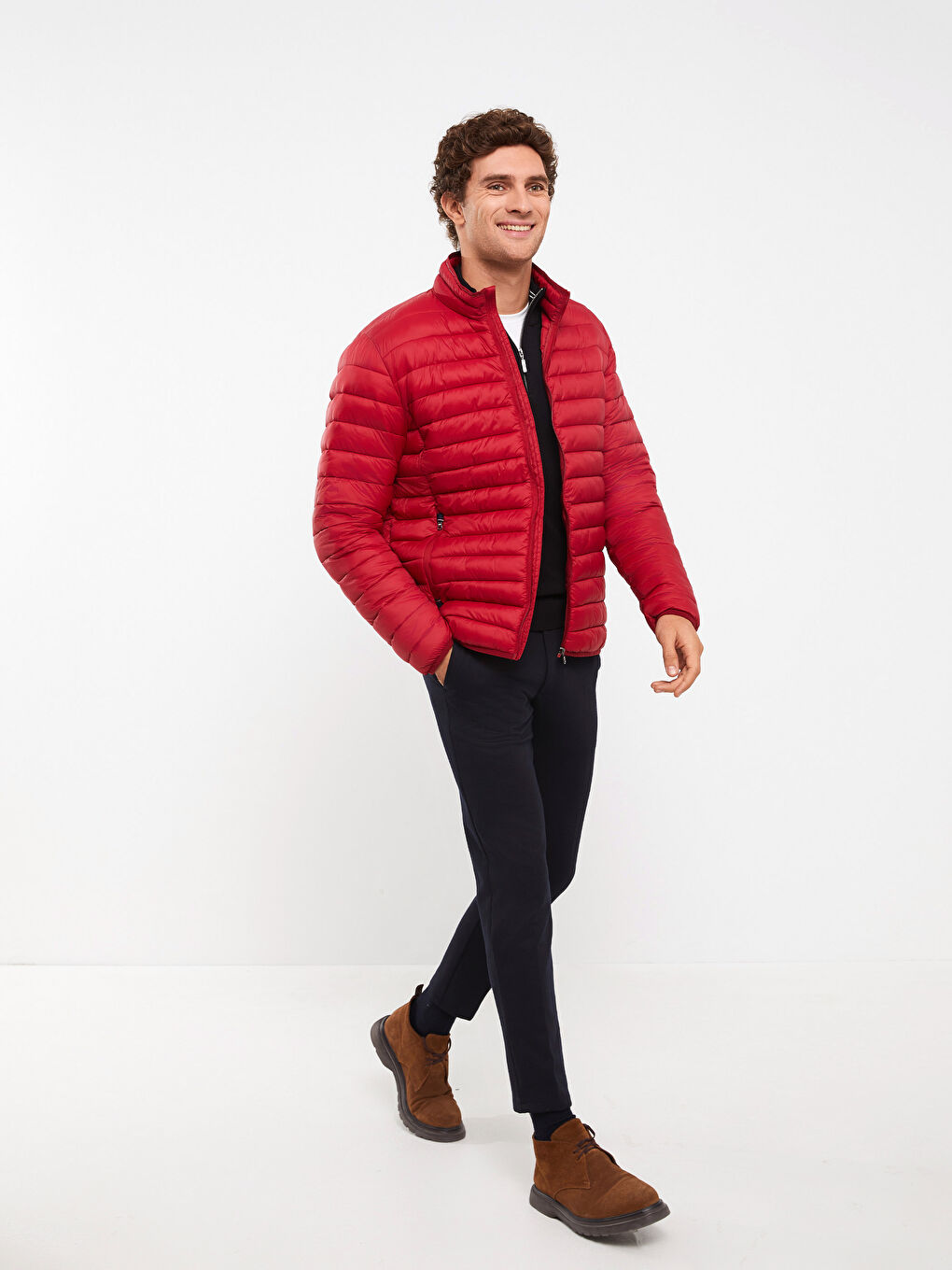 بالطو منتفخ بياقة قمع للرجال بمقاس عادي-2