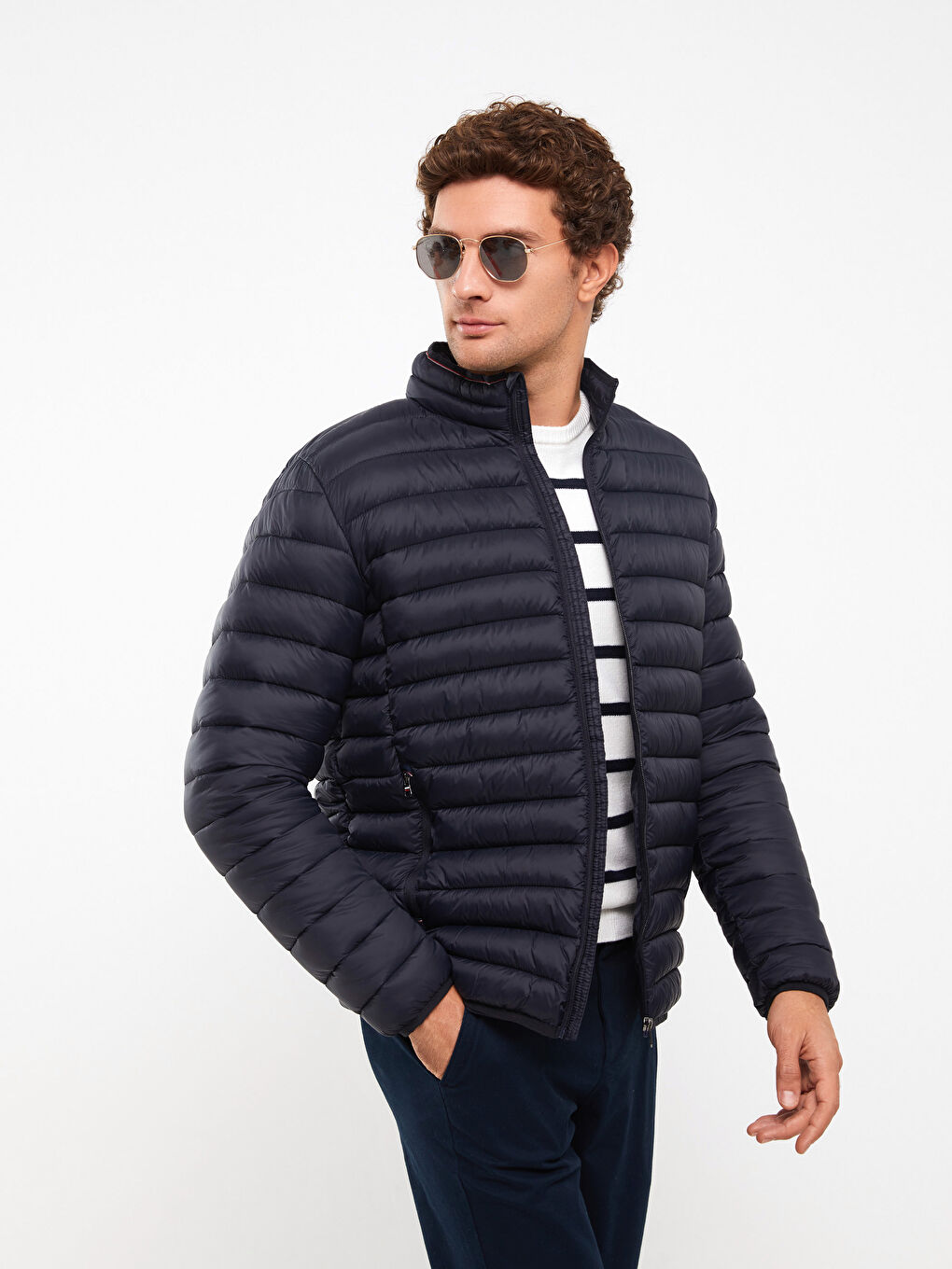 بالطو منتفخ بياقة قمع للرجال بمقاس عادي