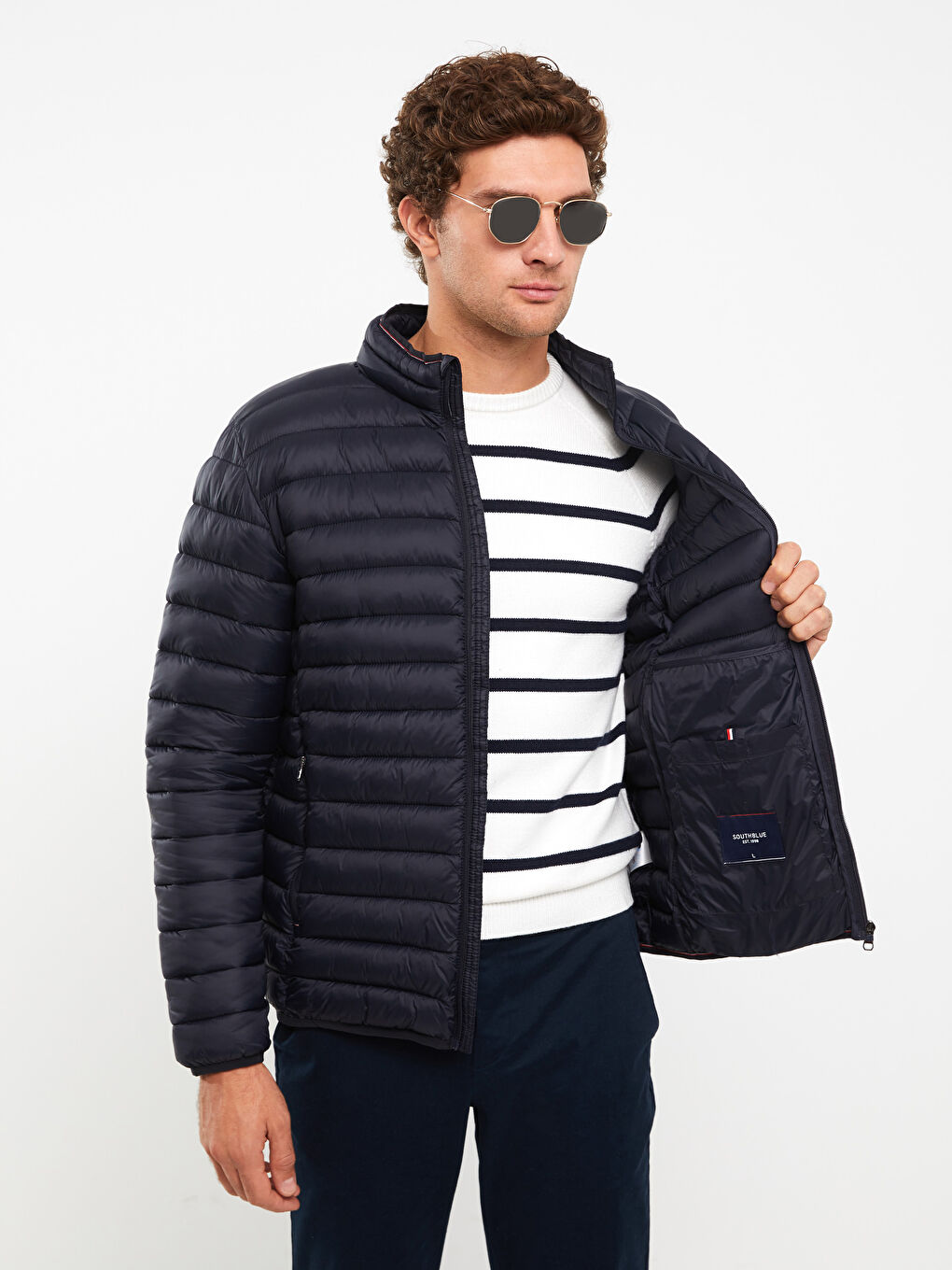 بالطو منتفخ بياقة قمع للرجال بمقاس عادي-1