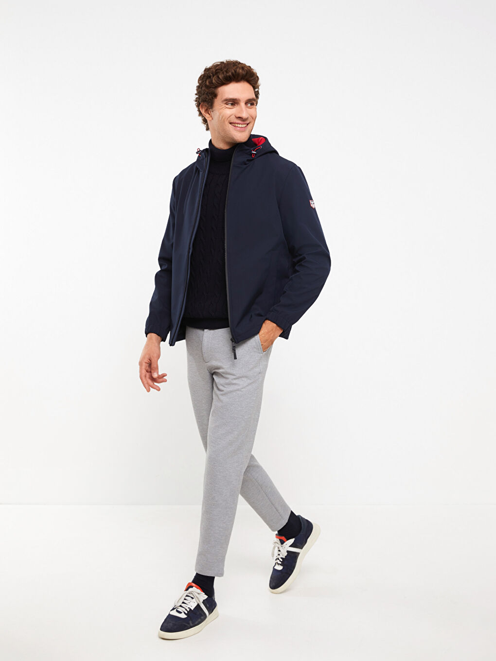 Lacivert Standart Kalıp Kapüşonlu Erkek Mont-1