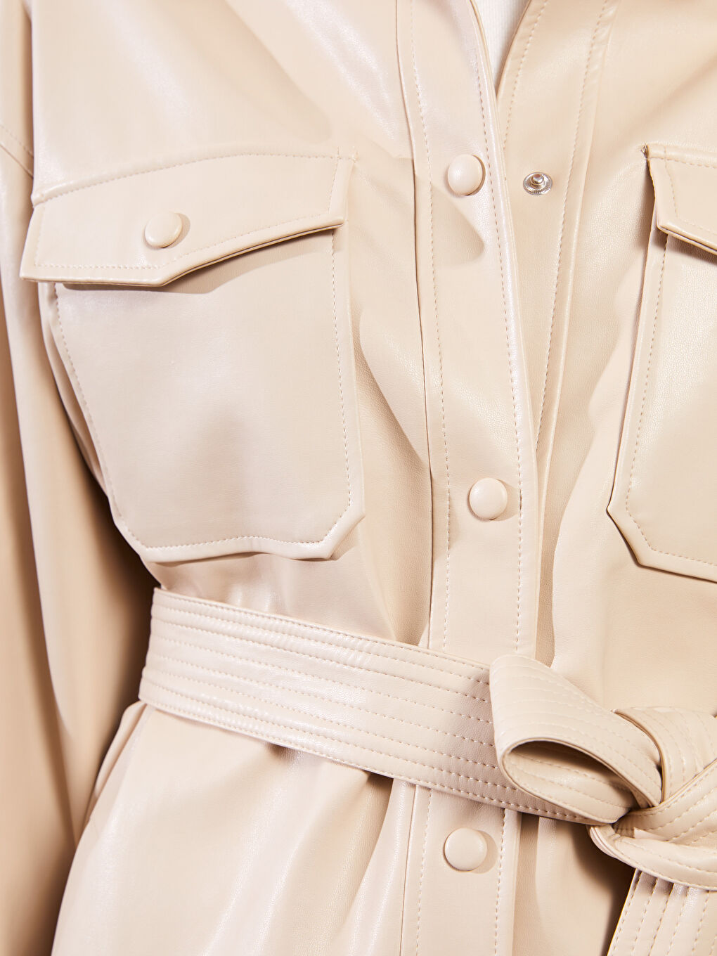 Manteau en simili cuir BEIGE Femme-3