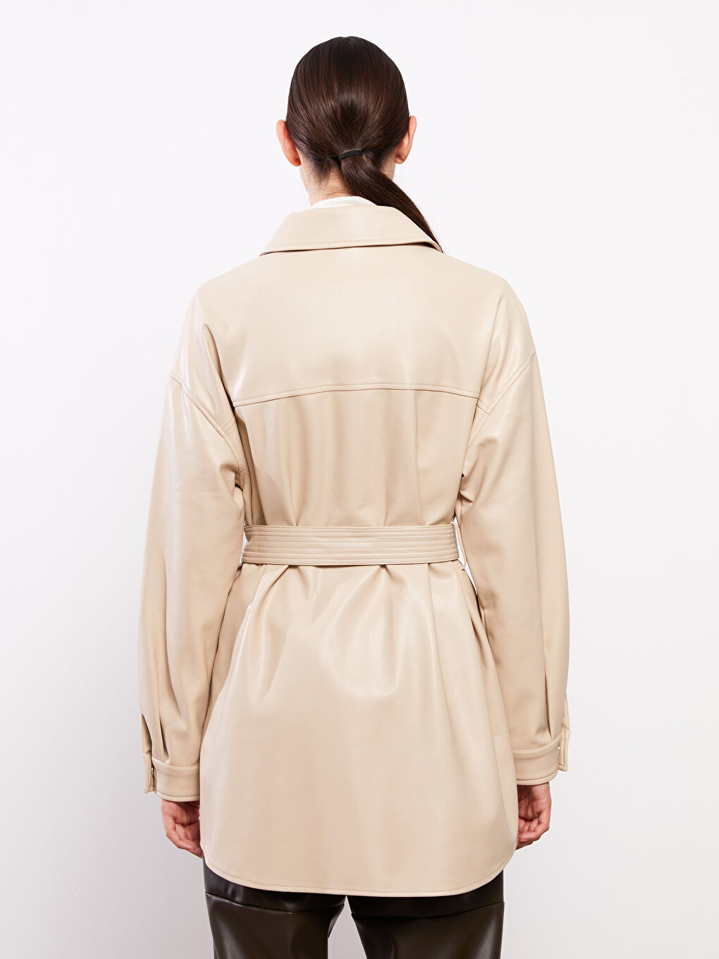 Manteau en simili cuir BEIGE Femme-4