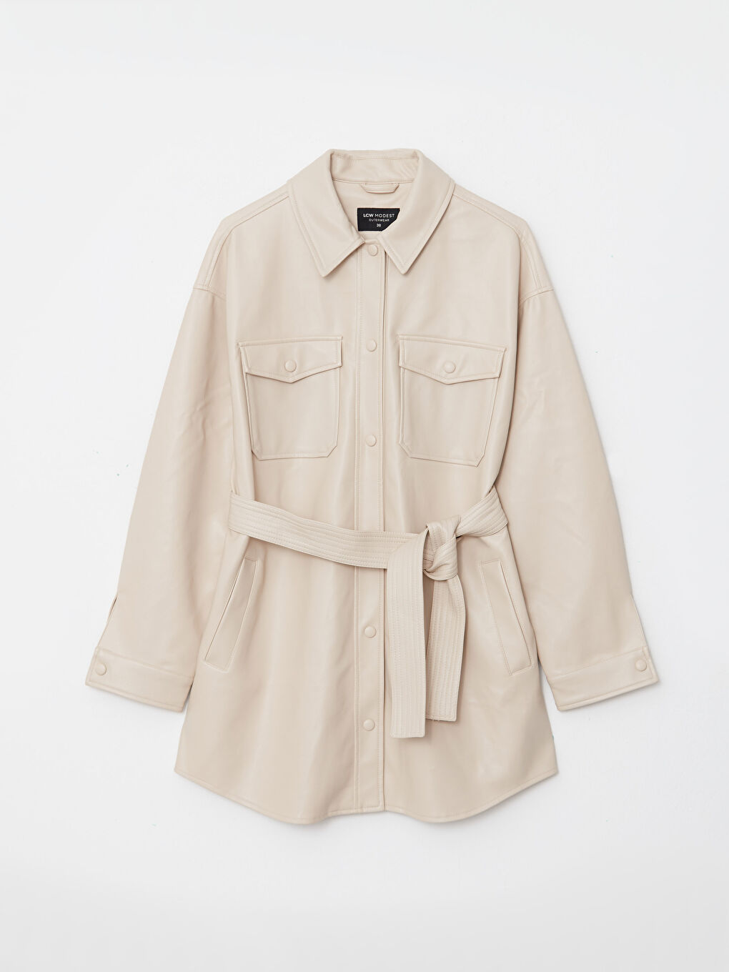 Manteau en simili cuir BEIGE Femme-5