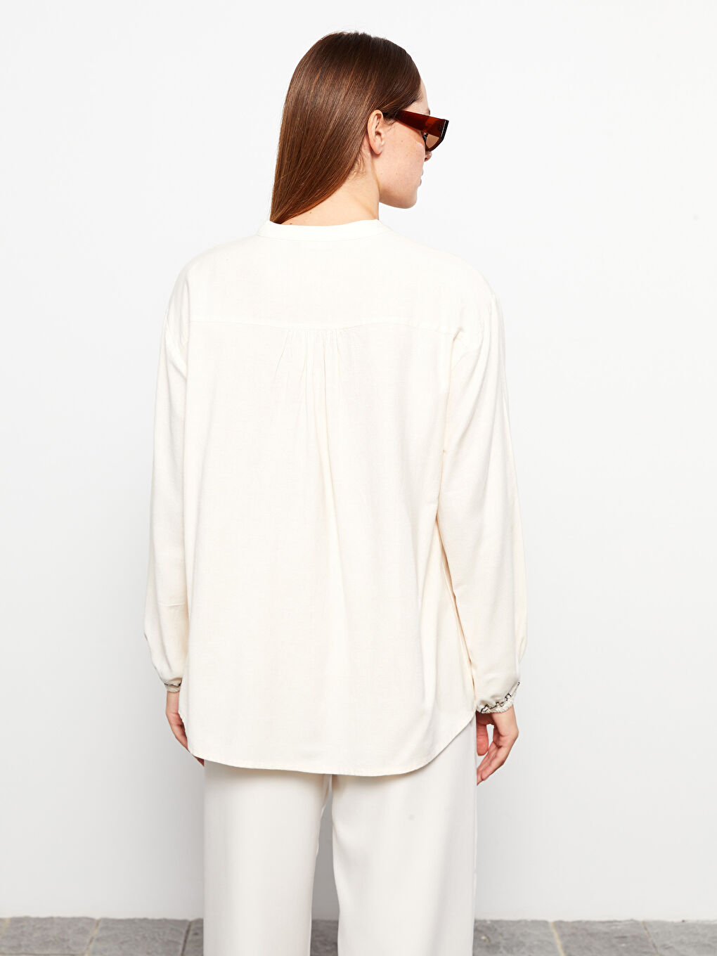 LCW Modest Bound Collar Embroidered Long Sleeve Oversize Women's Blouse -S31722Z8-S23