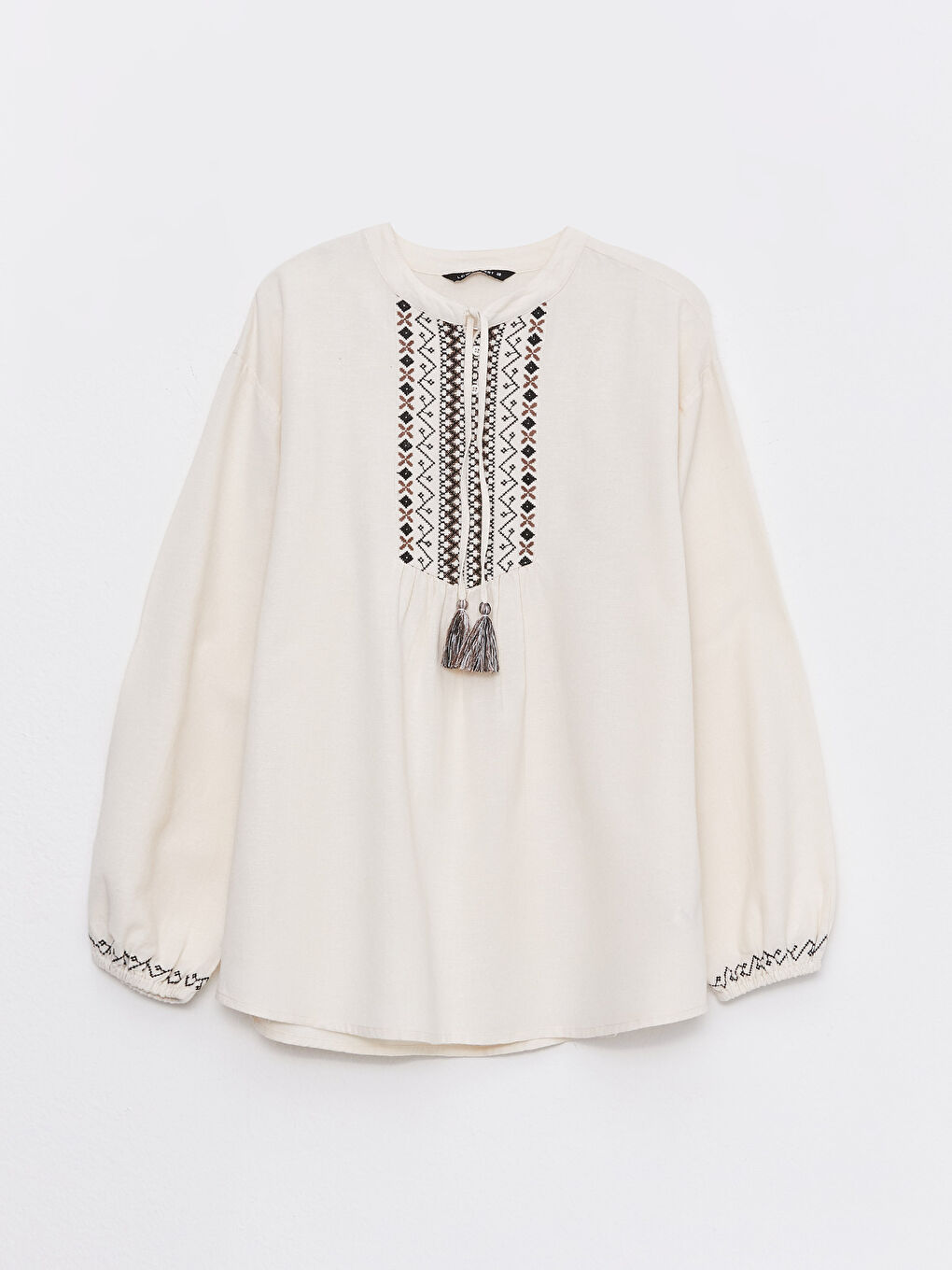 LCW Modest Bound Collar Embroidered Long Sleeve Oversize Women's Blouse -S31722Z8-S23