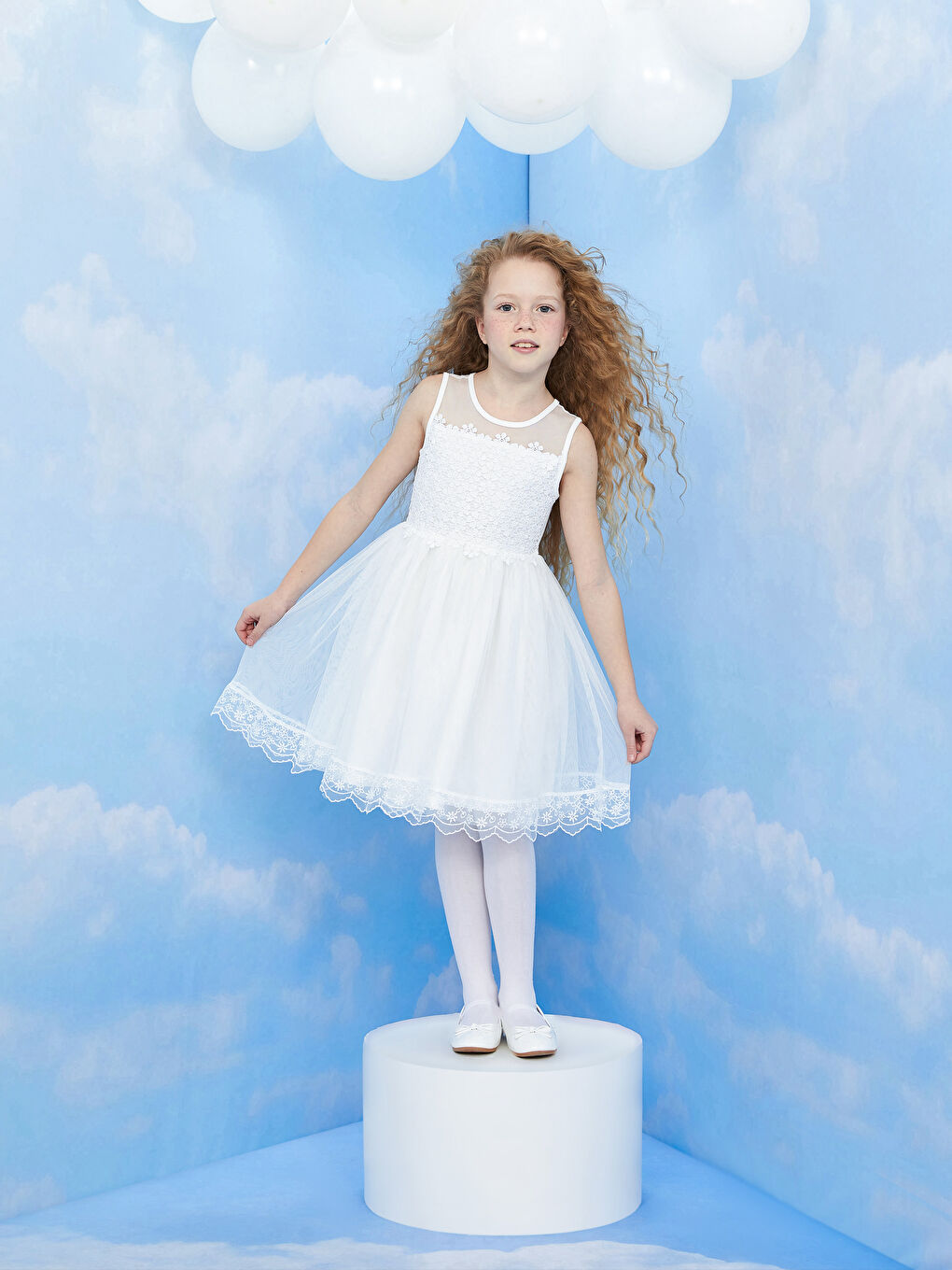 Crew Neck Lace Detailed Girl Dress -S31726Z4-FFB