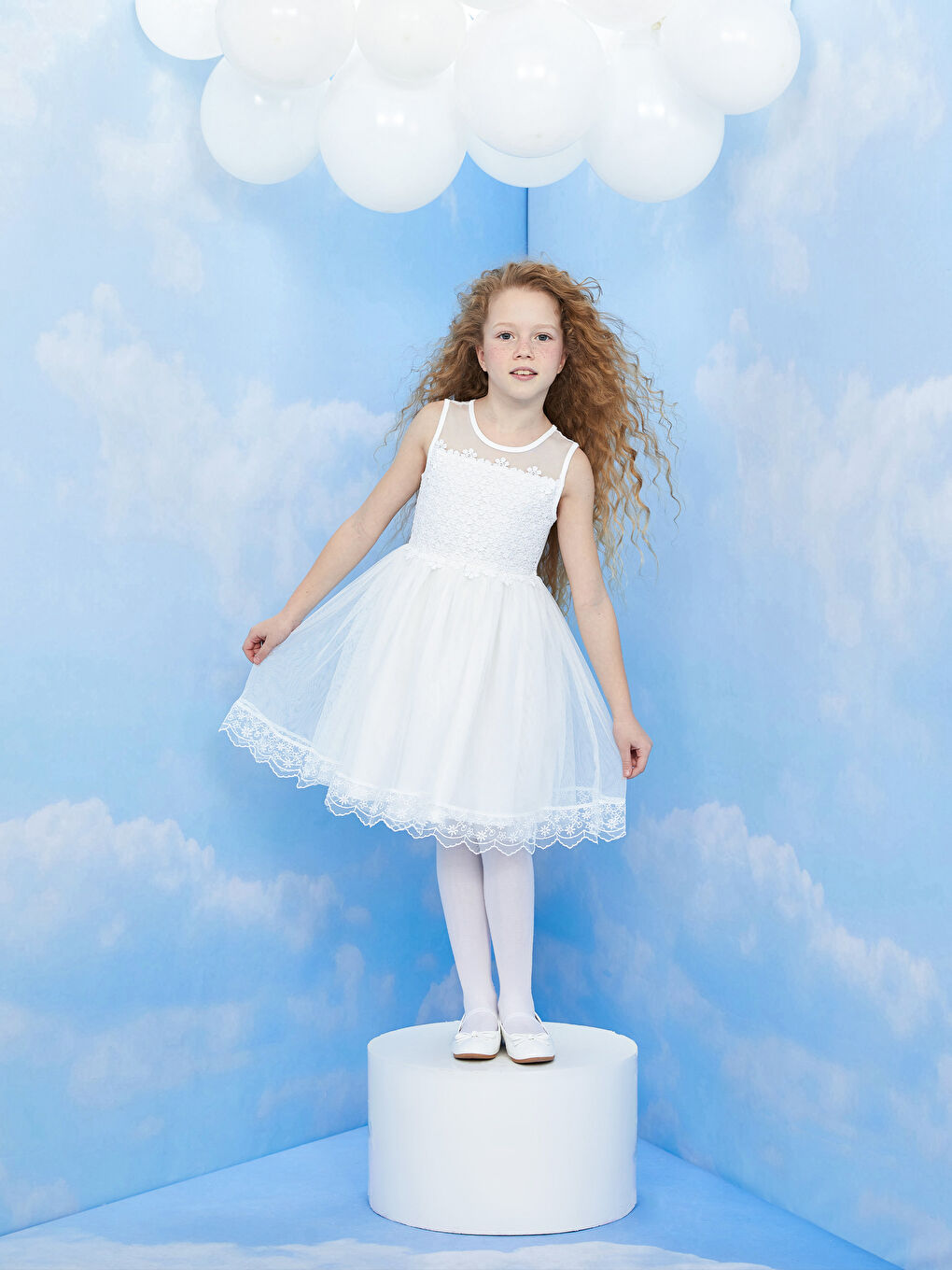 Crew Neck Lace Detailed Girl Dress -S31726Z4-FFB