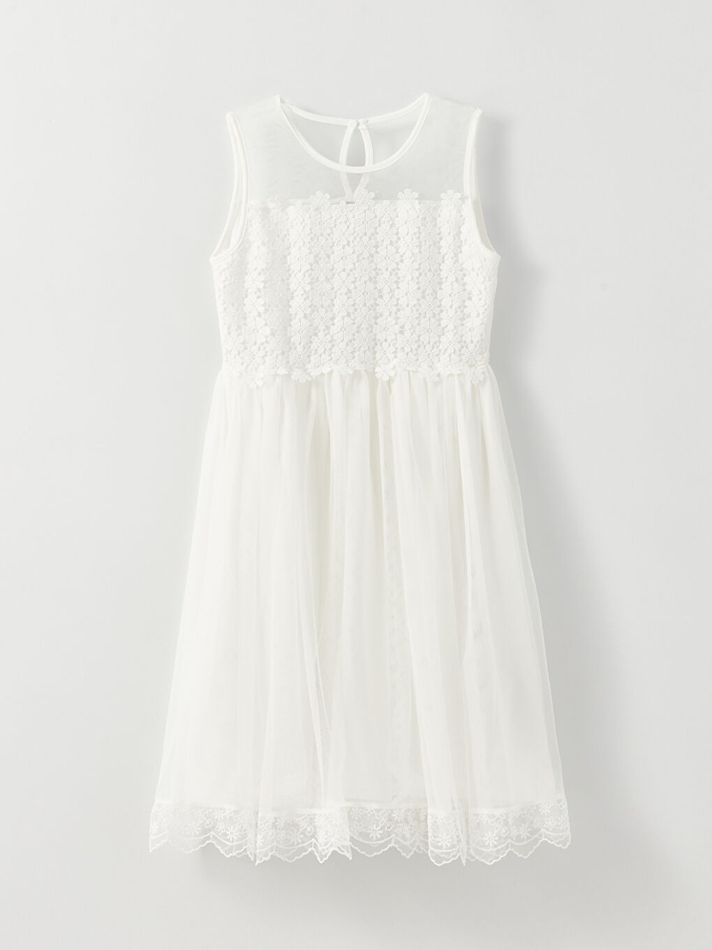 Crew Neck Lace Detailed Girl Dress -S31726Z4-FFB