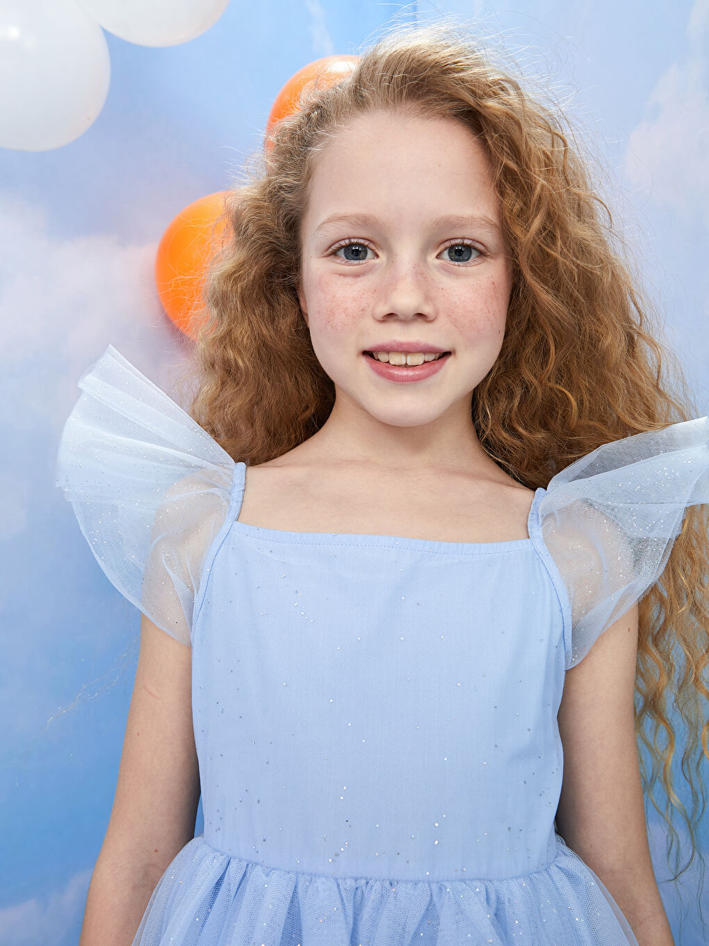 LCW Kids Mavi Kare Yaka Kısa Kollu Kız Çocuk Tül Elbise - 2