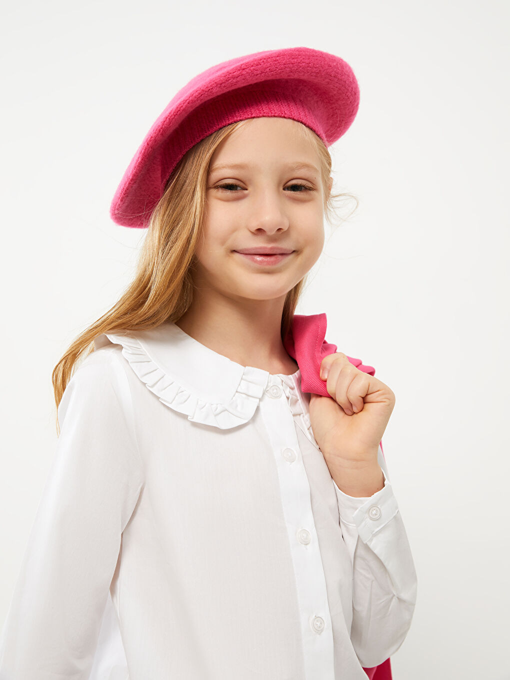 Beyaz Bebe Yaka Basic Uzun Kollu Kız Çocuk Gömlek-1