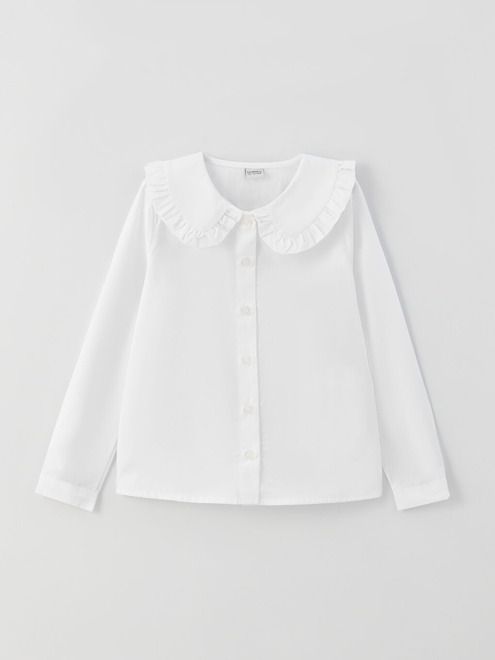 Beyaz Bebe Yaka Basic Uzun Kollu Kız Çocuk Gömlek-3