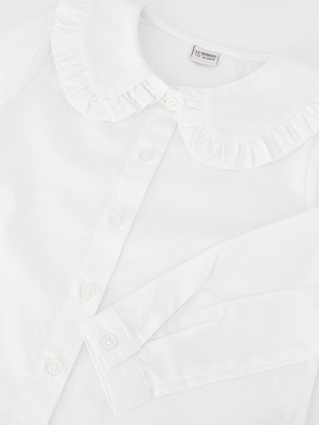 Beyaz Bebe Yaka Basic Uzun Kollu Kız Çocuk Gömlek-5