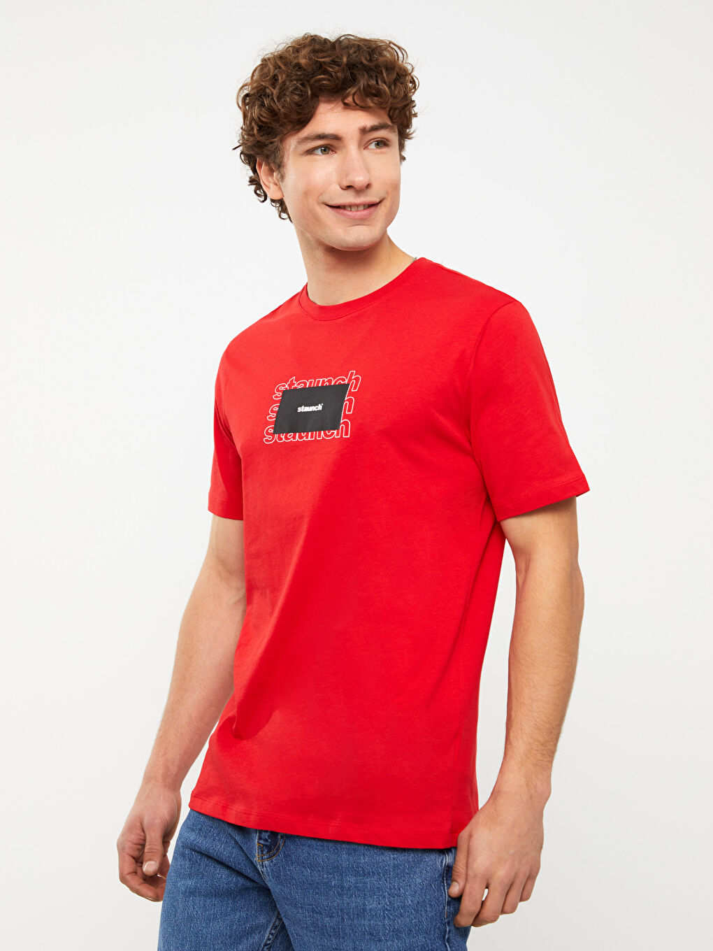 Kırmızı Bisiklet Yaka Kısa Kollu Baskılı Penye Erkek Tişört