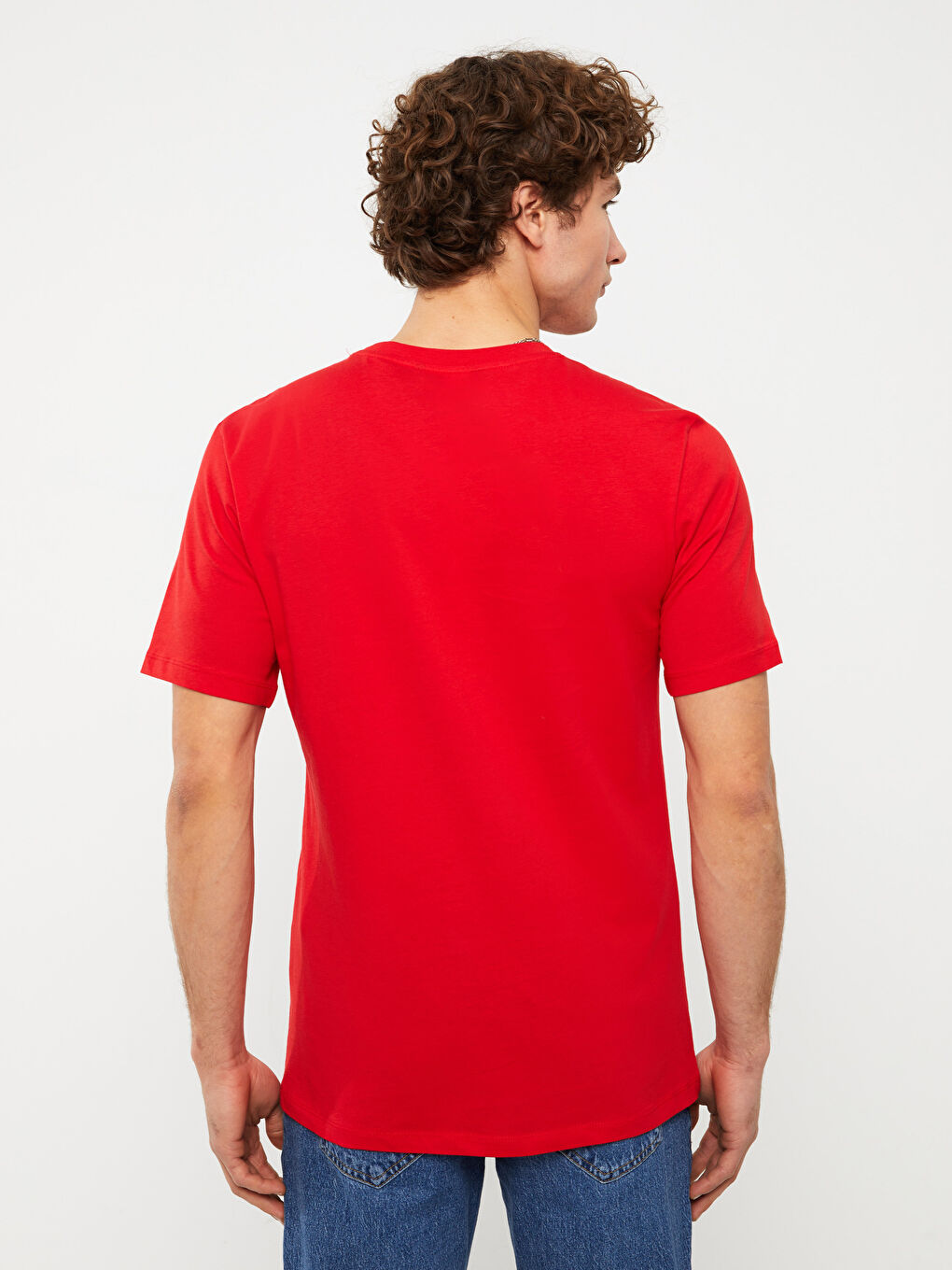 Kırmızı Bisiklet Yaka Kısa Kollu Baskılı Penye Erkek Tişört-4