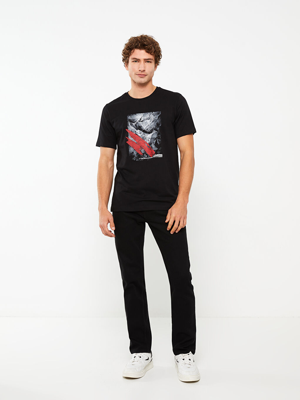 تيشيرت رجالي ياقة دائرية كم قصير مطبوع قطن ممشط-2