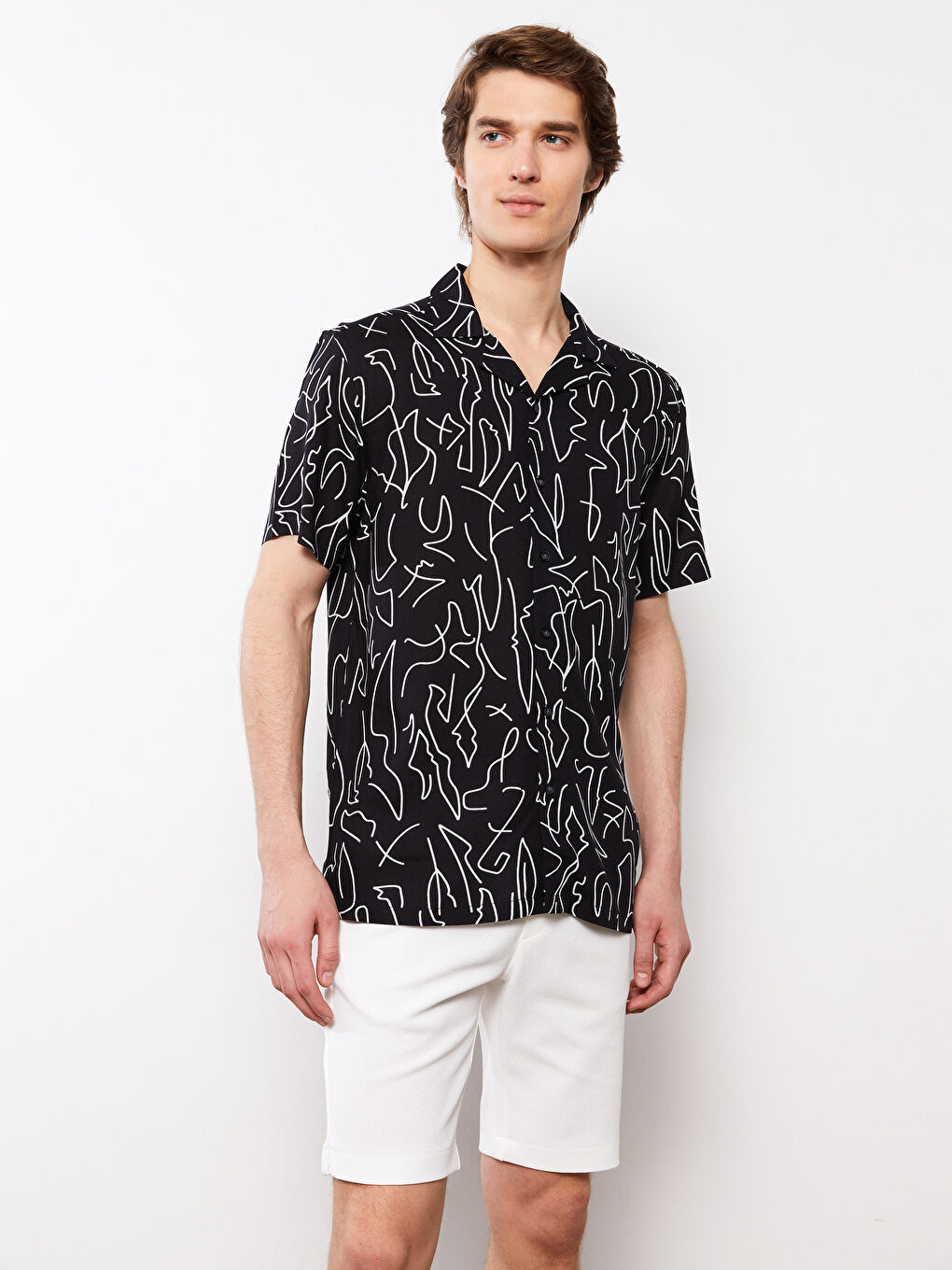 LCW Vision Regular Fit Short Sleeve Patterned Viscose Men's Shirt -S31758Z8-LQJ