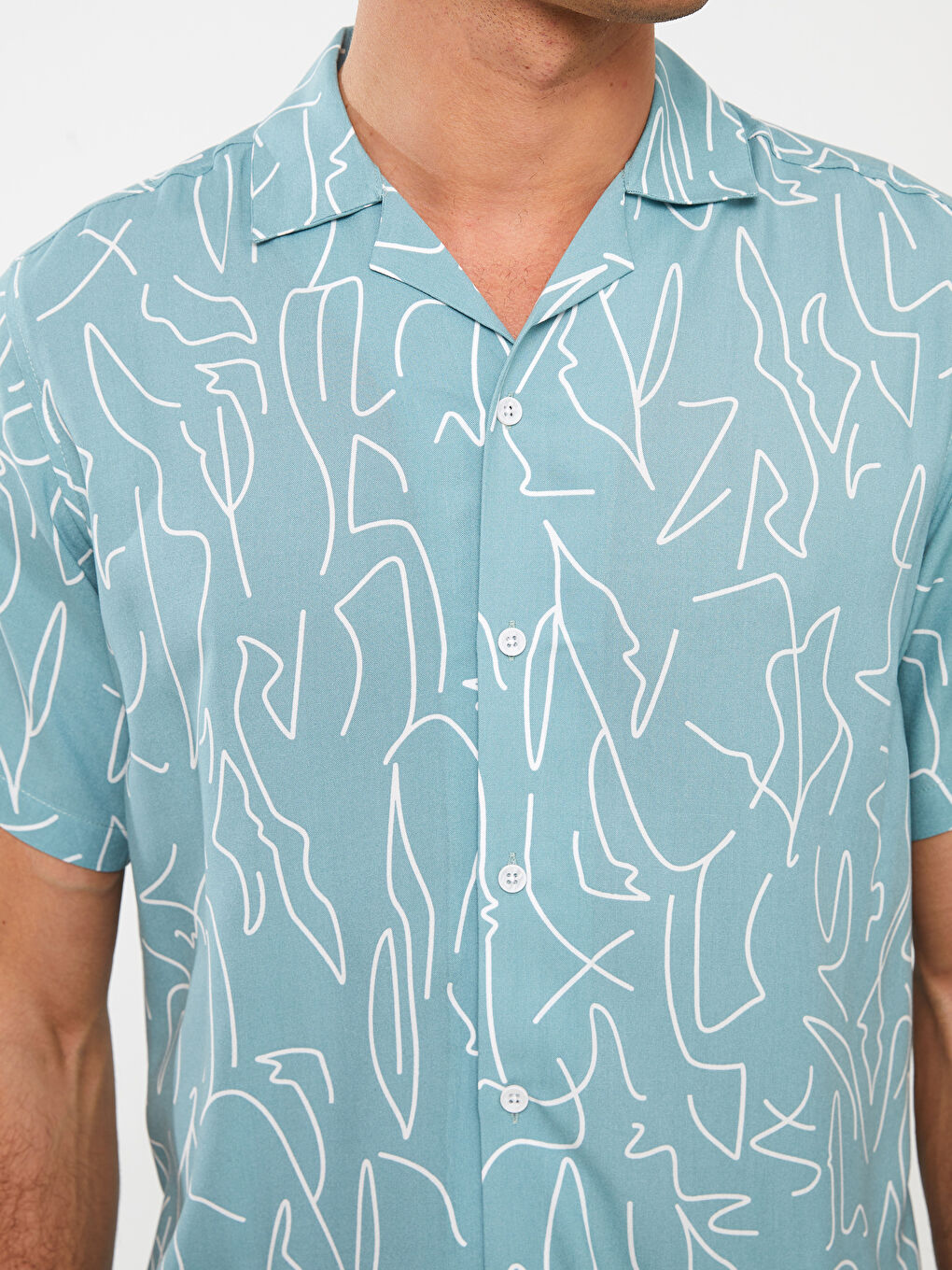 Yeşil Regular Fit Kısa Kollu Desenli Viskon Erkek Gömlek-3