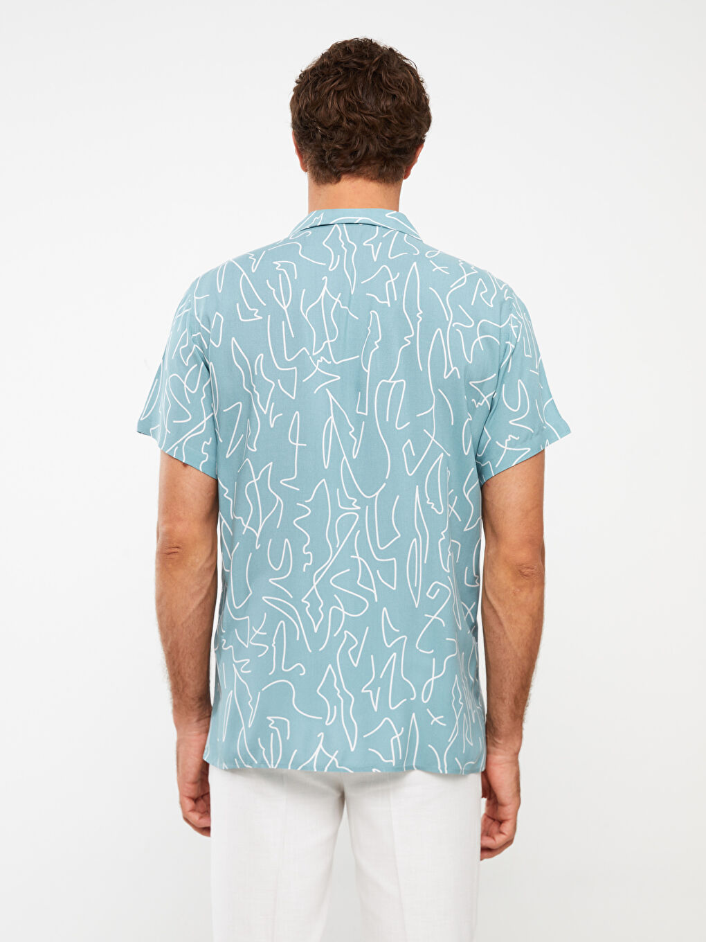 Yeşil Regular Fit Kısa Kollu Desenli Viskon Erkek Gömlek-4