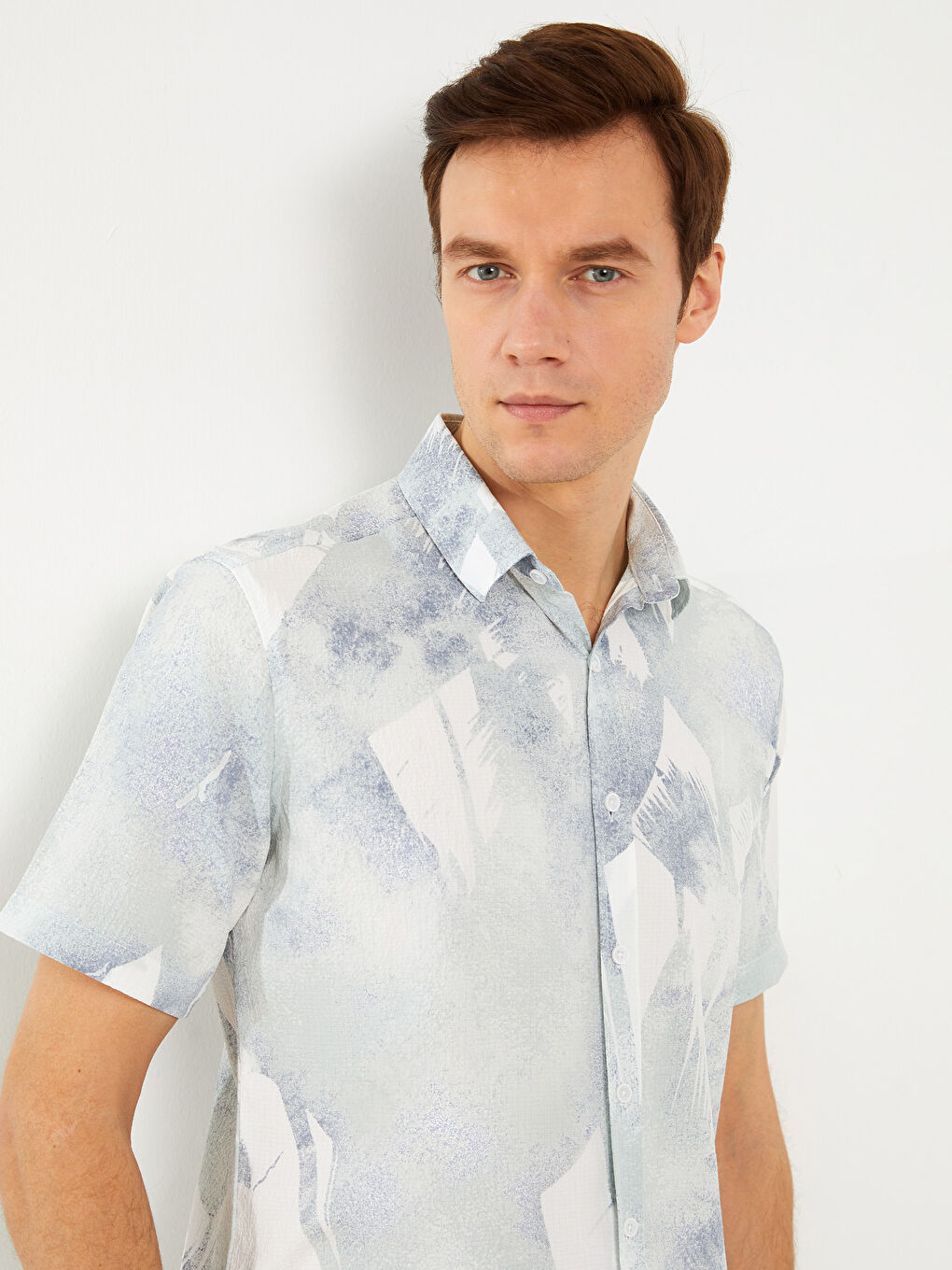 Yeşil Regular Fit Kısa Kollu Desenli Erkek Gömlek