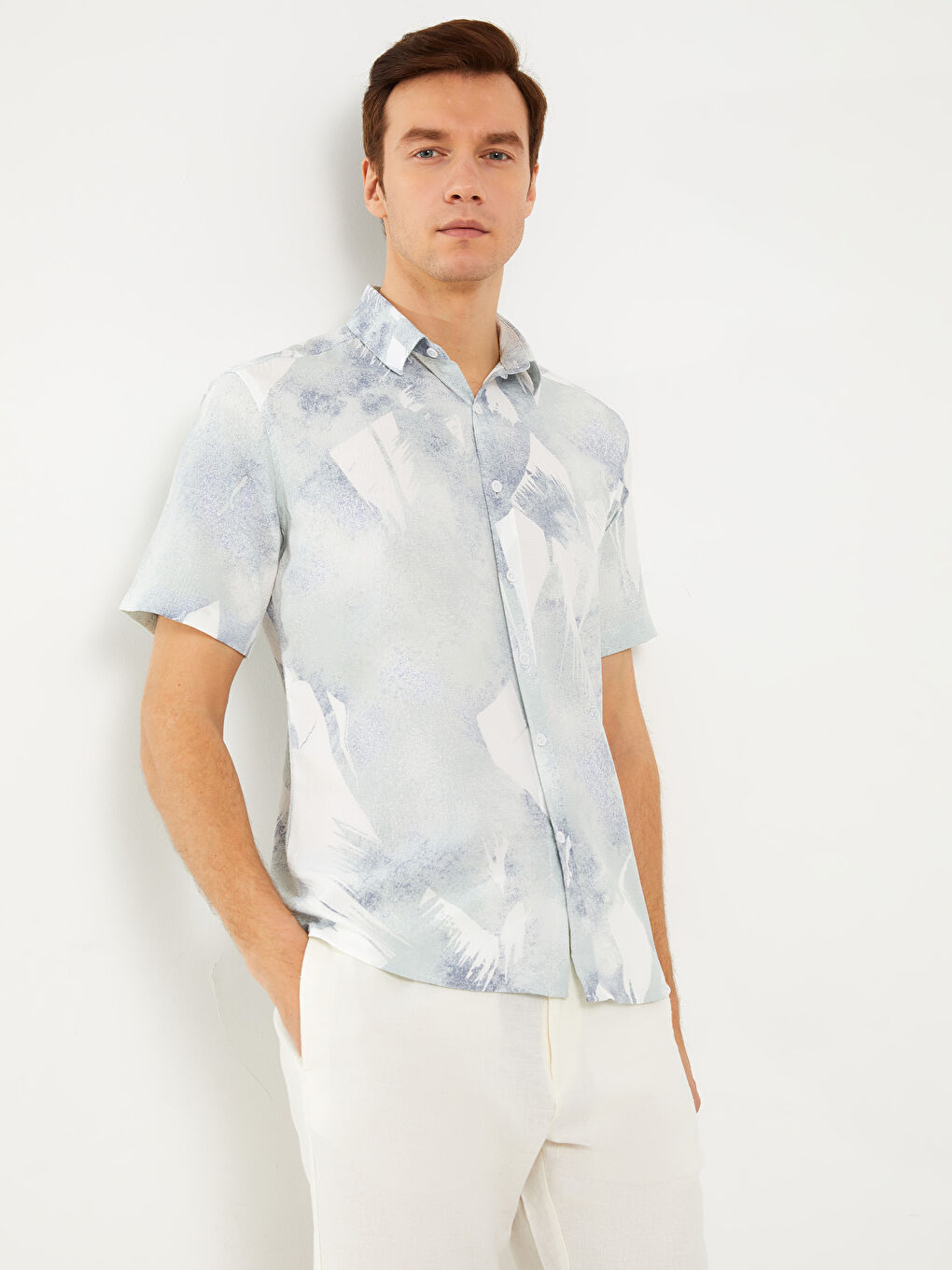 Yeşil Regular Fit Kısa Kollu Desenli Erkek Gömlek-1