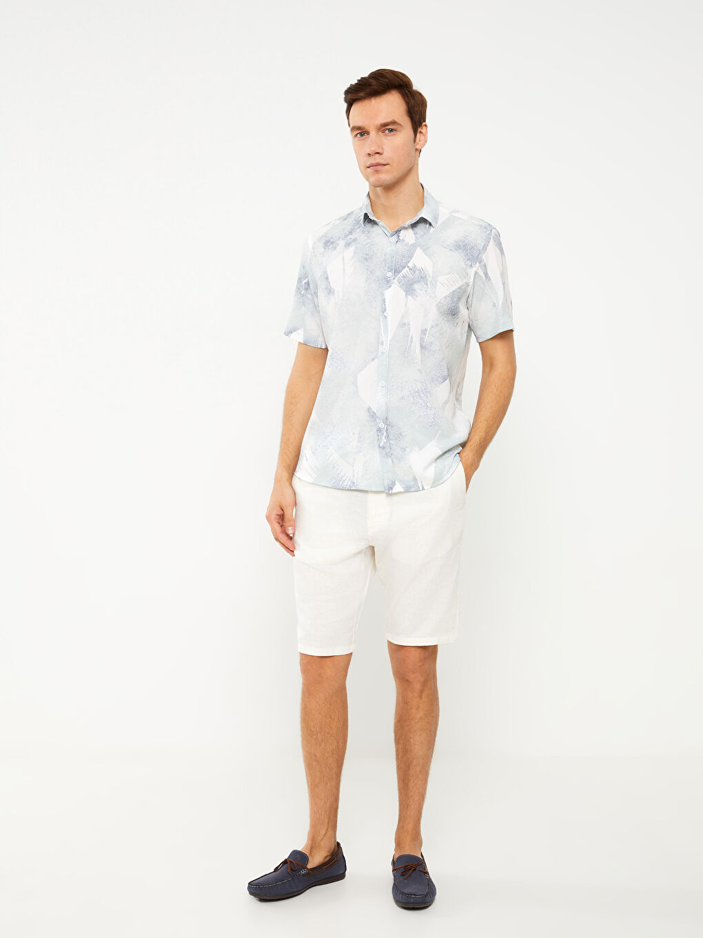 Yeşil Regular Fit Kısa Kollu Desenli Erkek Gömlek-2