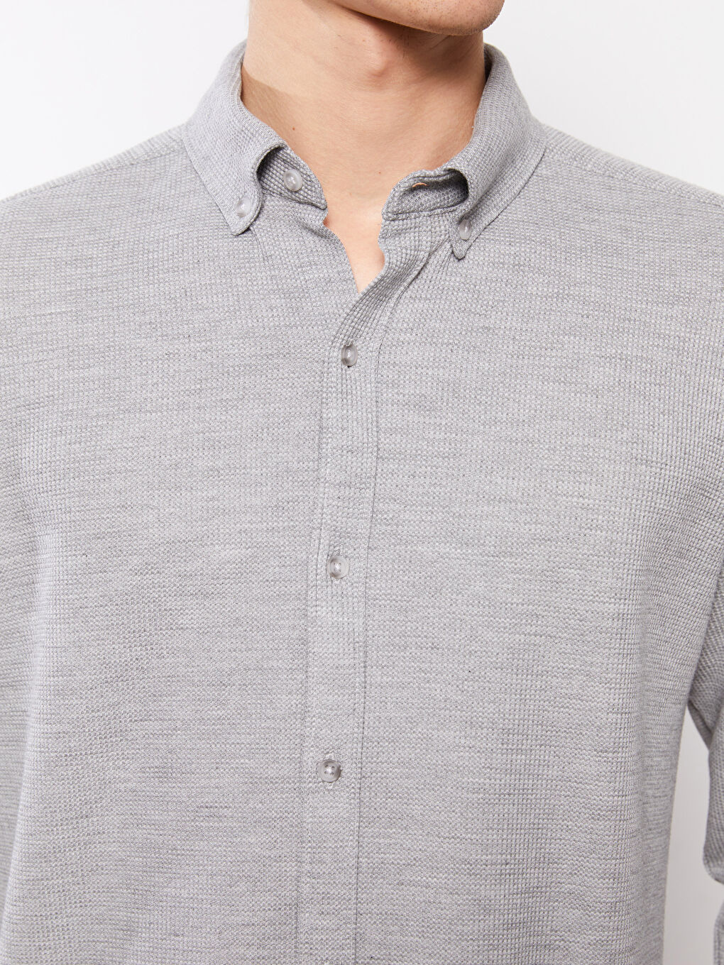 Gri Slim Fit Uzun Kollu Erkek Gömlek-3