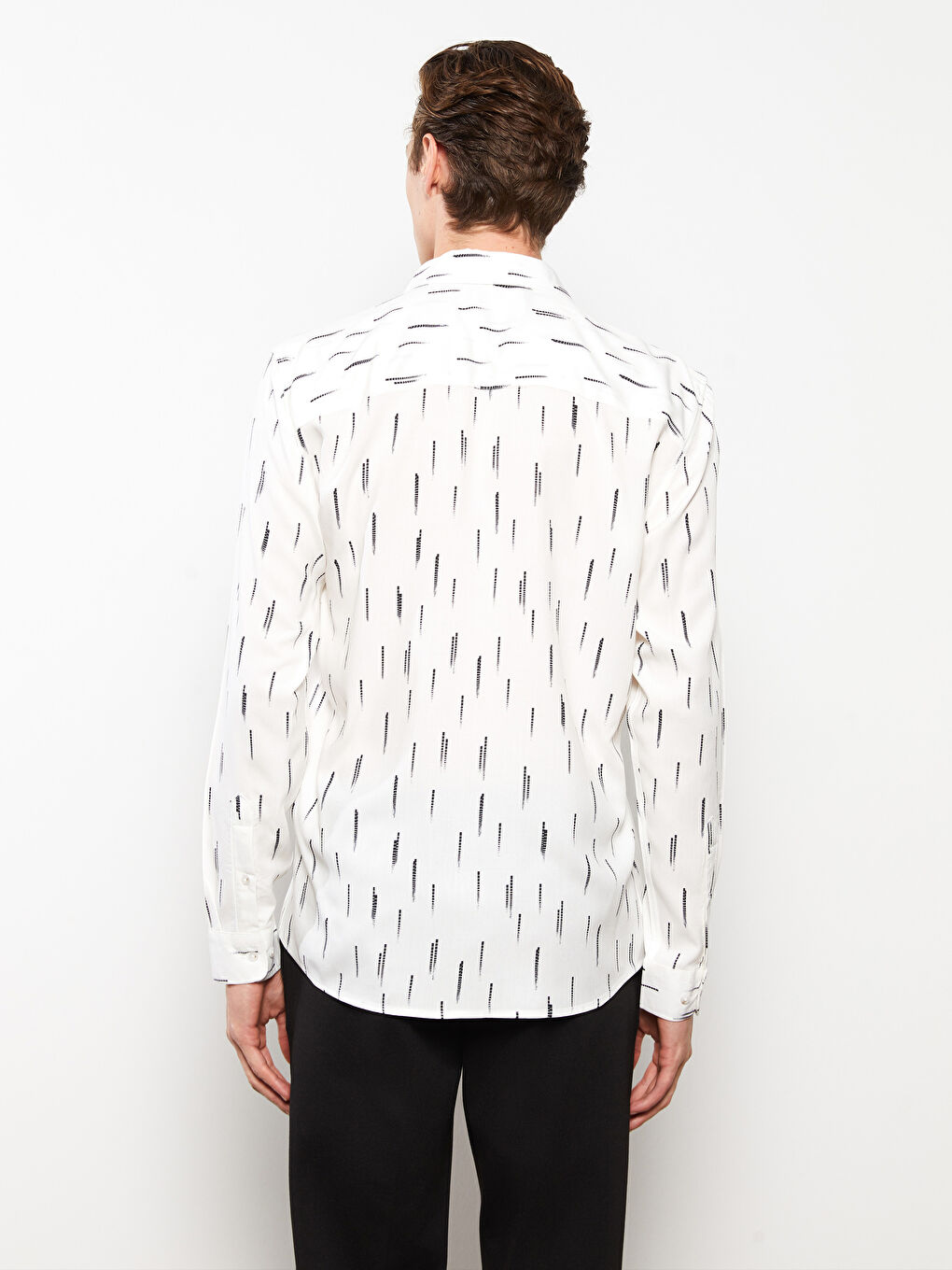Beyaz Regular Fit Uzun Kollu Desenli Erkek Gömlek-4