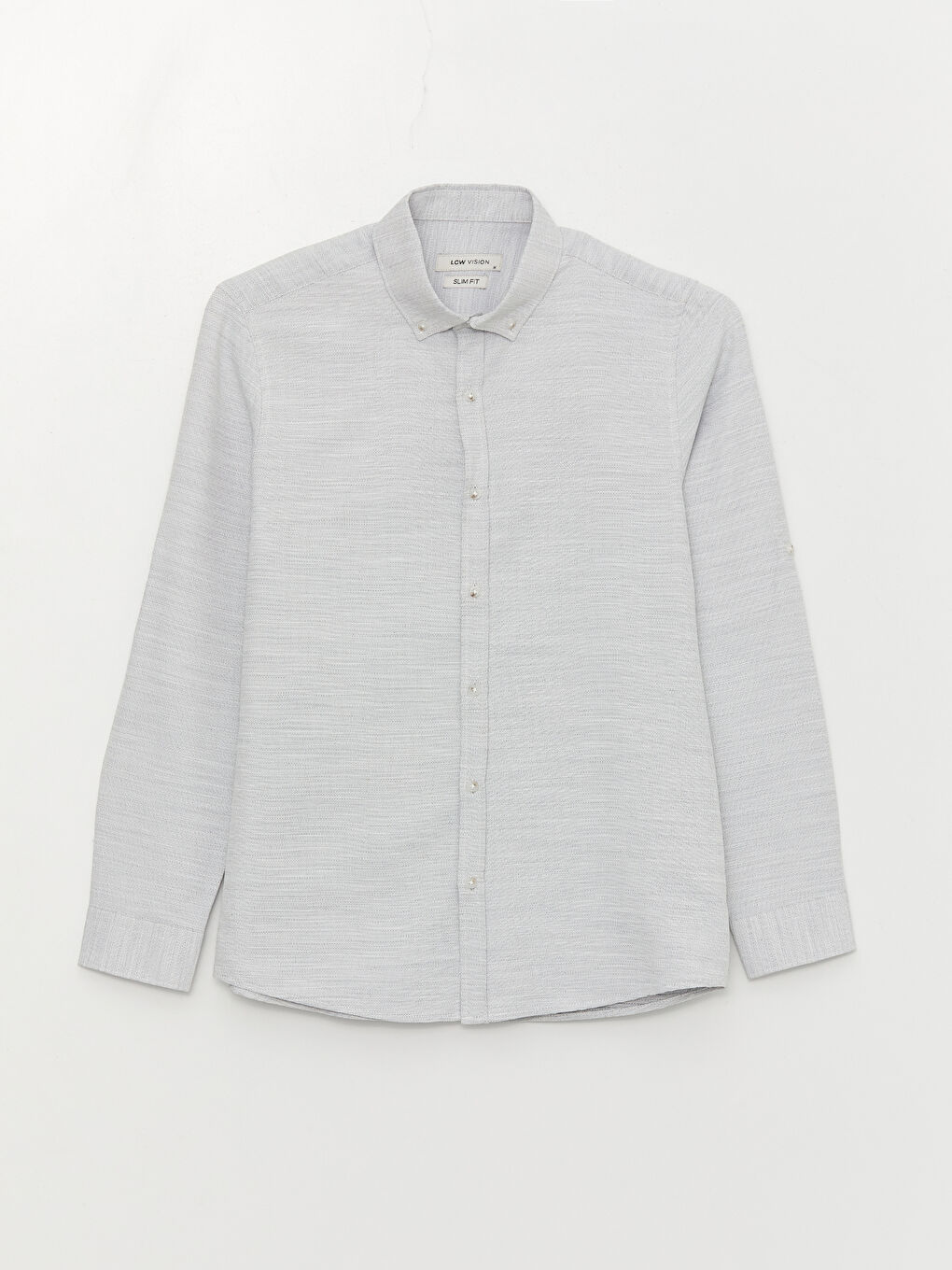 Gri Slim Fit Uzun Kollu Armürlü Erkek Gömlek-5