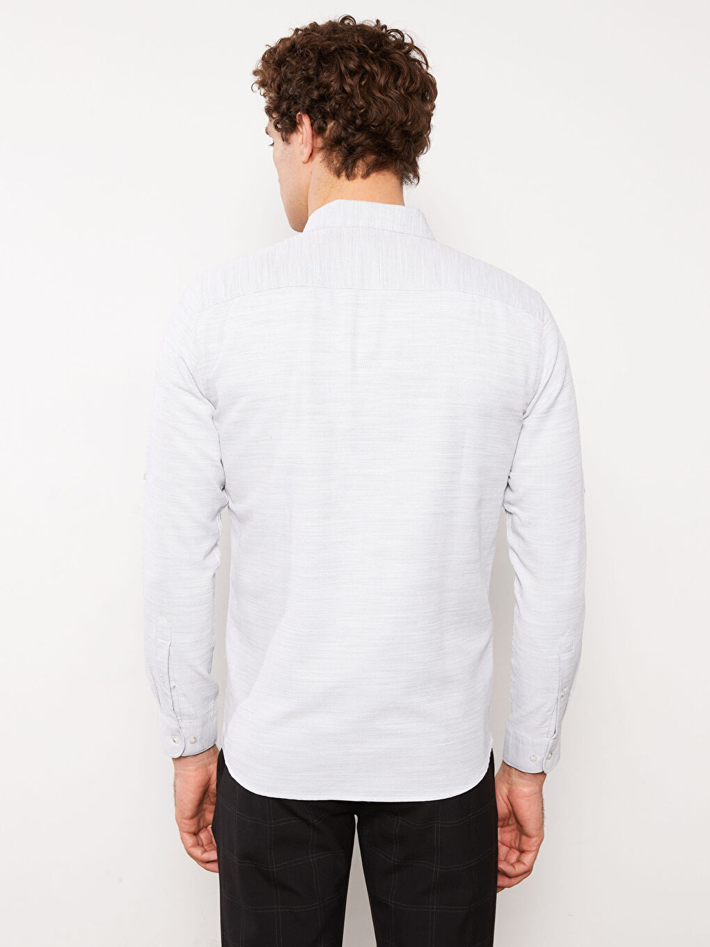 Gri Slim Fit Uzun Kollu Armürlü Erkek Gömlek-4