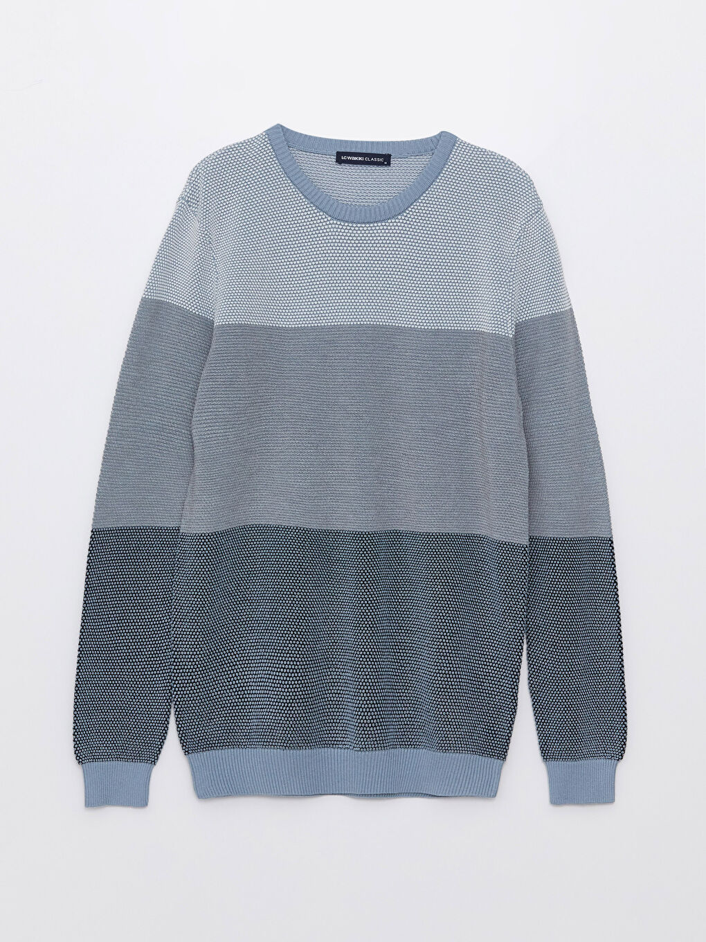 Мужской трикотажный свитер с круглым вырезом и длинными рукавами с цветовыми блоками-5