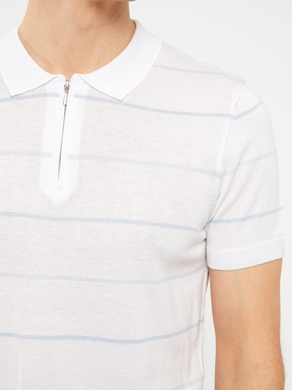 Polo Neck Short Sleeve Striped Men's Knitwear Sweater -S31803Z8-Q6K