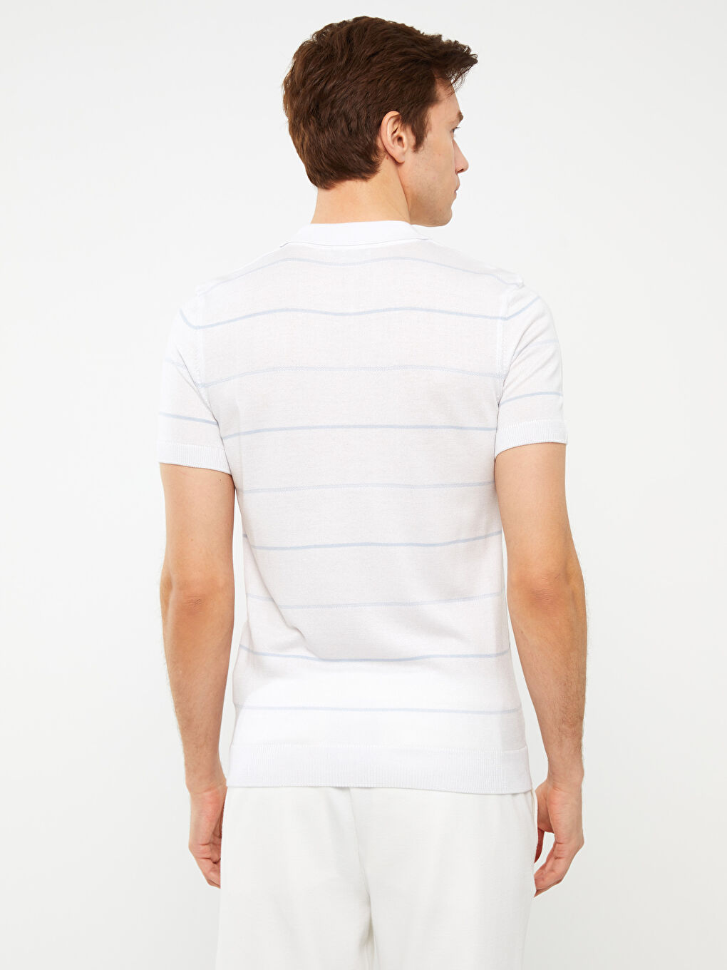 Polo Neck Short Sleeve Striped Men's Knitwear Sweater -S31803Z8-Q6K
