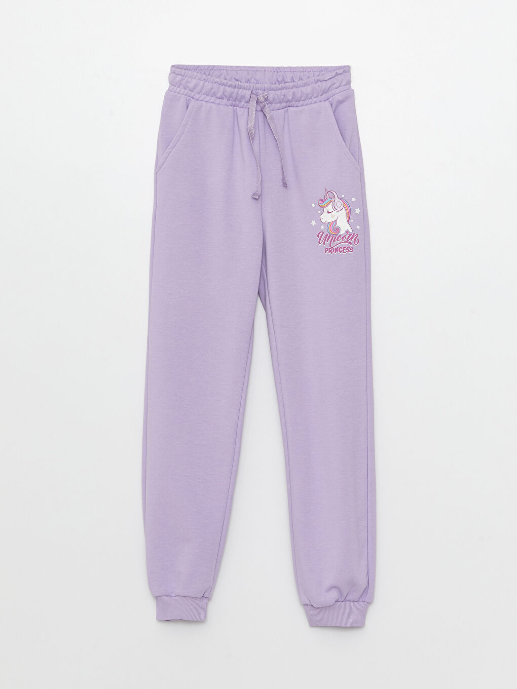 Lila Beli Lastikli Baskılı Kız Çocuk Eşofman Altı