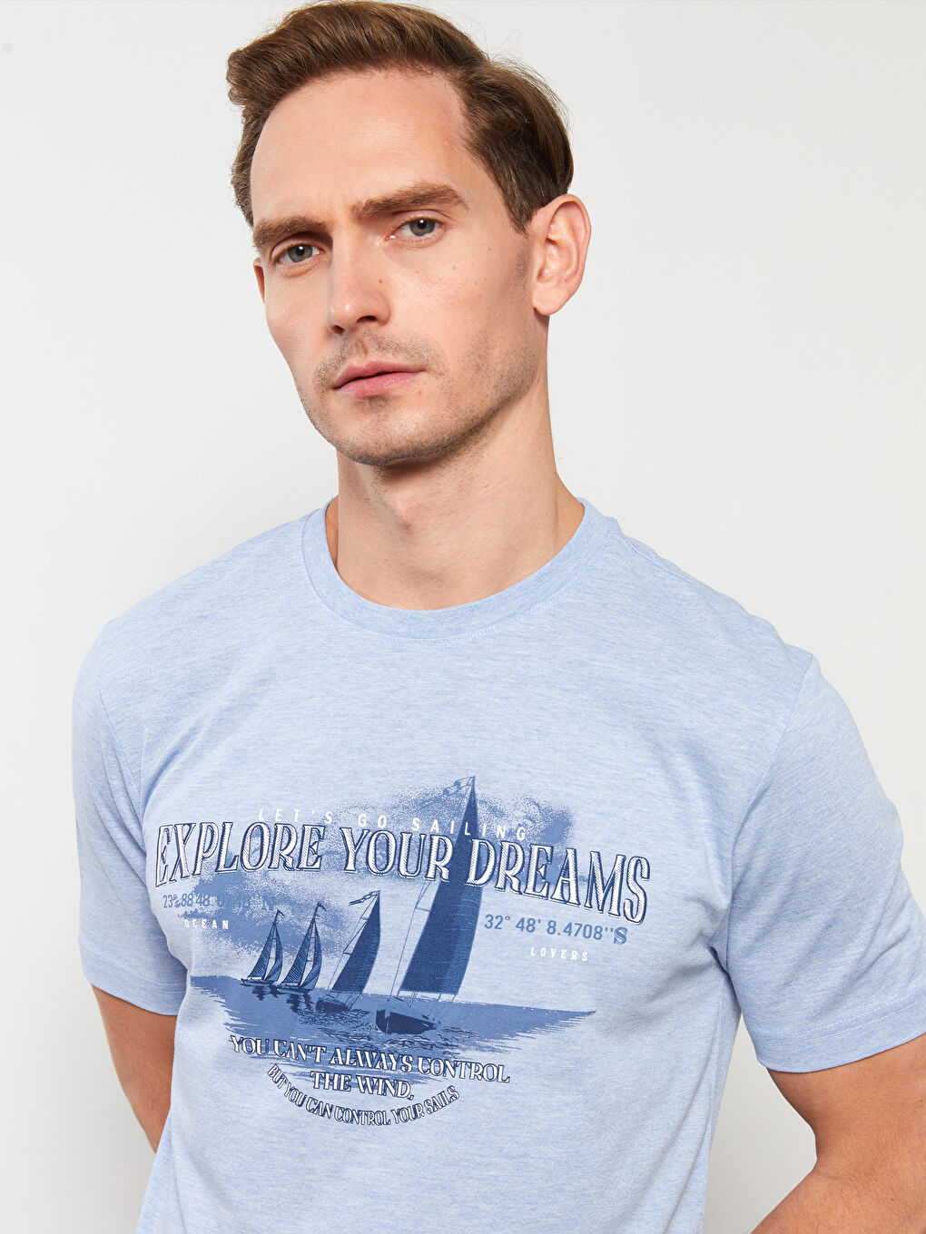 SOUTHBLUE Crew Neck Short Sleeve Printed Combed Cotton Men's T-shirt -S31814Z8-L8Y