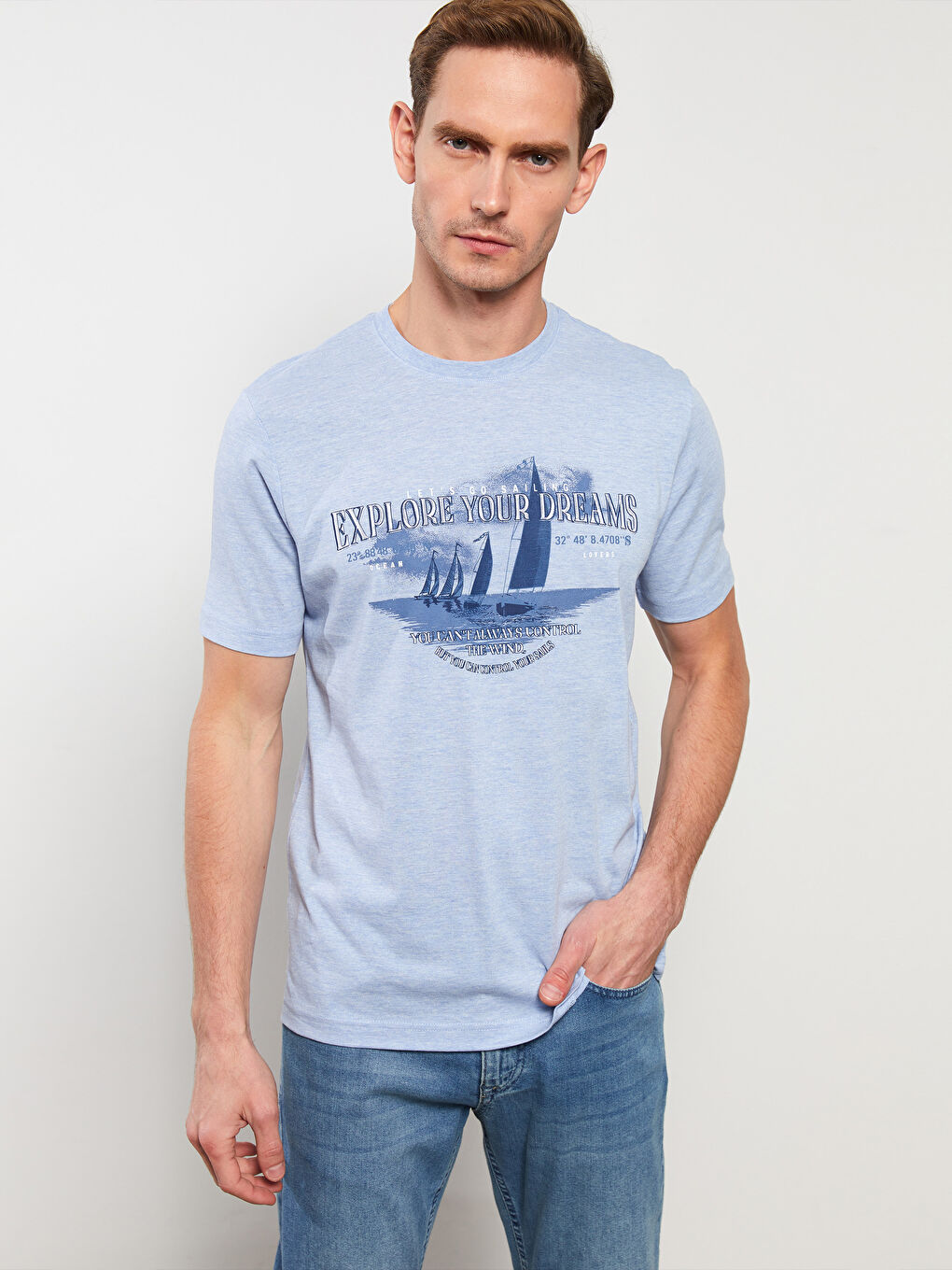 SOUTHBLUE Crew Neck Short Sleeve Printed Combed Cotton Men's T-shirt -S31814Z8-L8Y