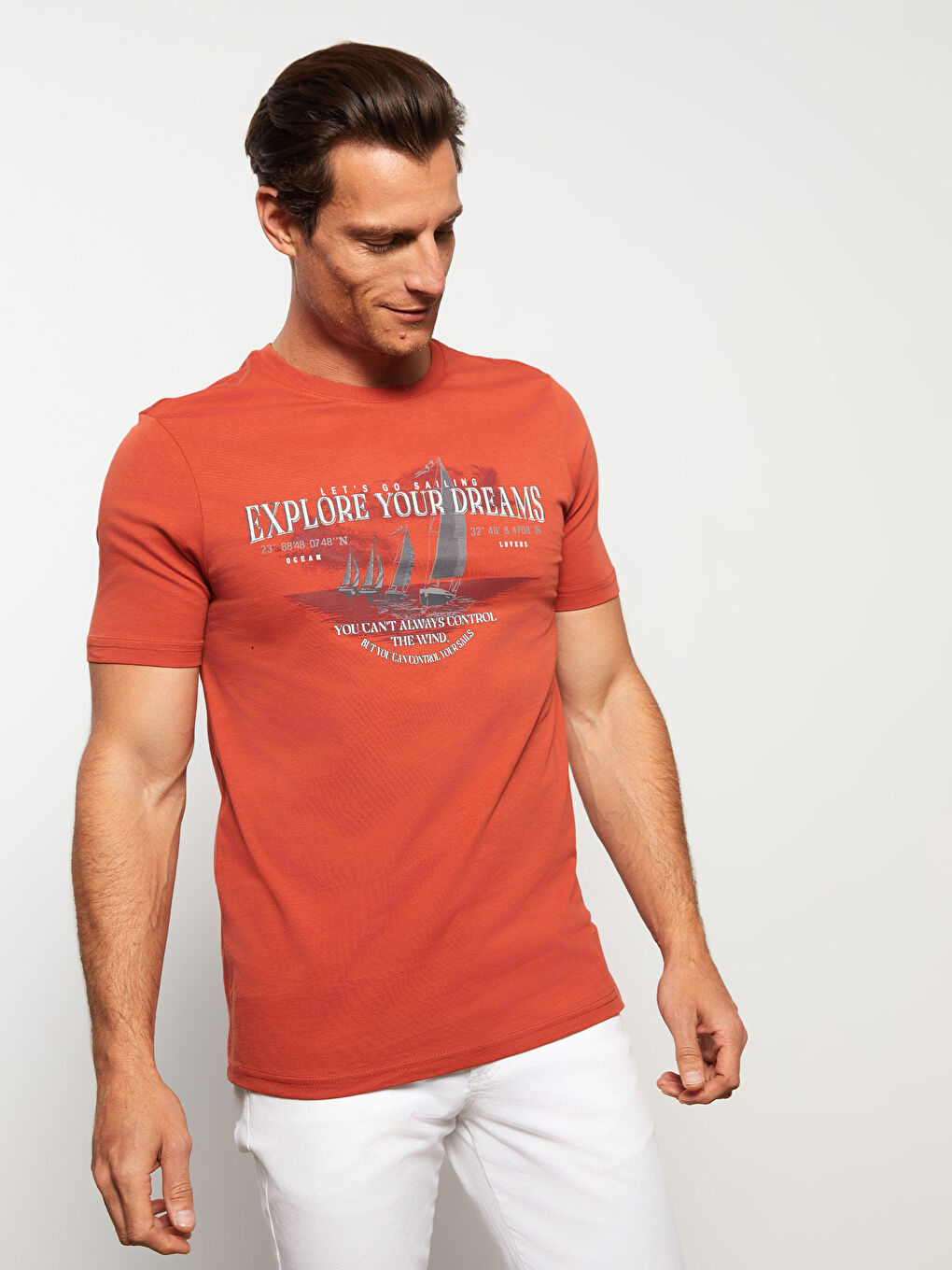 LC Waikiki Crew Neck Short Sleeve Printed Combed Cotton Men's T-shirt -S31814Z8-SNB