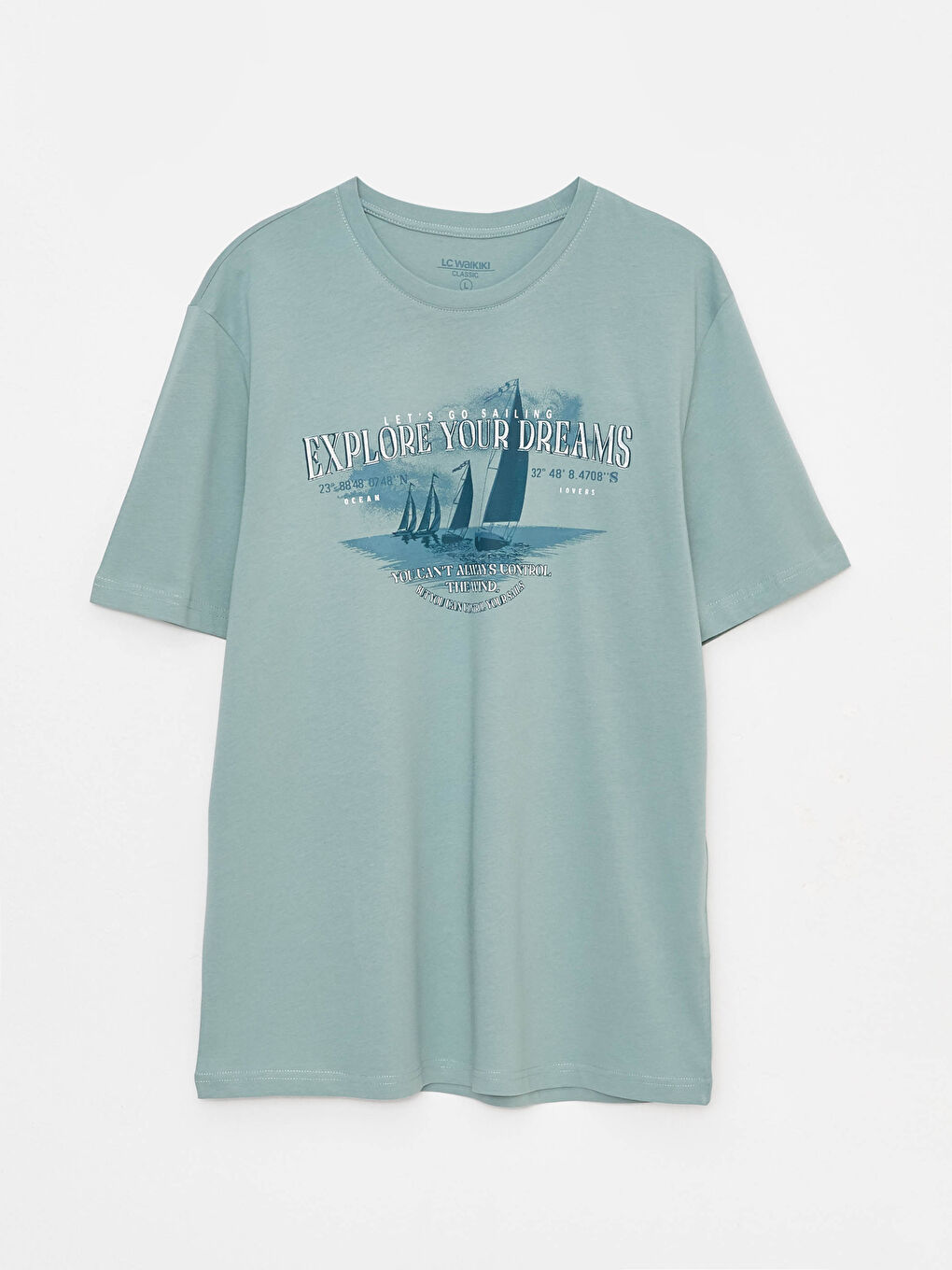 Ерлерге арналған трикотаж дөңгелек жағалы қысқа жең принтті мақта футболка-5