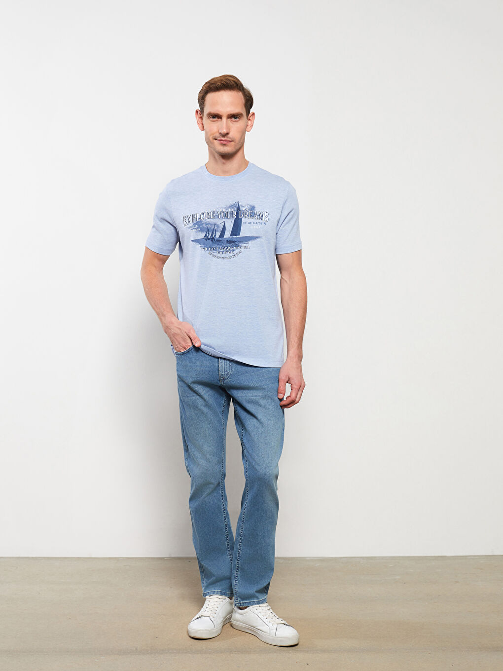 SOUTHBLUE Crew Neck Short Sleeve Printed Combed Cotton Men's T-shirt -S31814Z8-L8Y