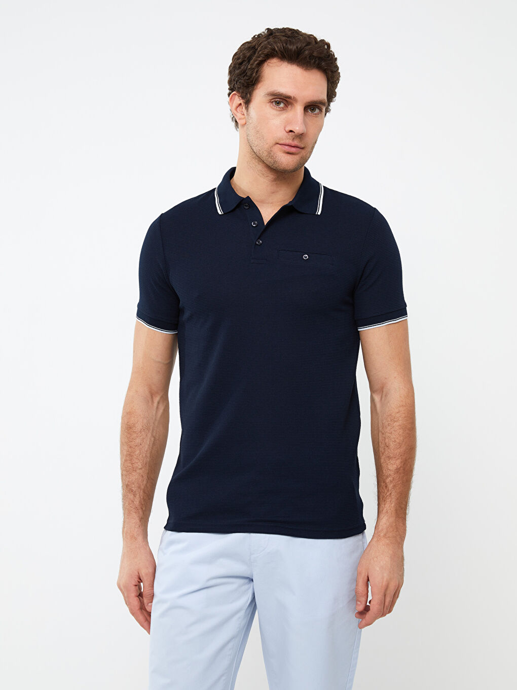 Tricou cu Guler Polo și Mânecă Scurtă pentru Bărbați-1